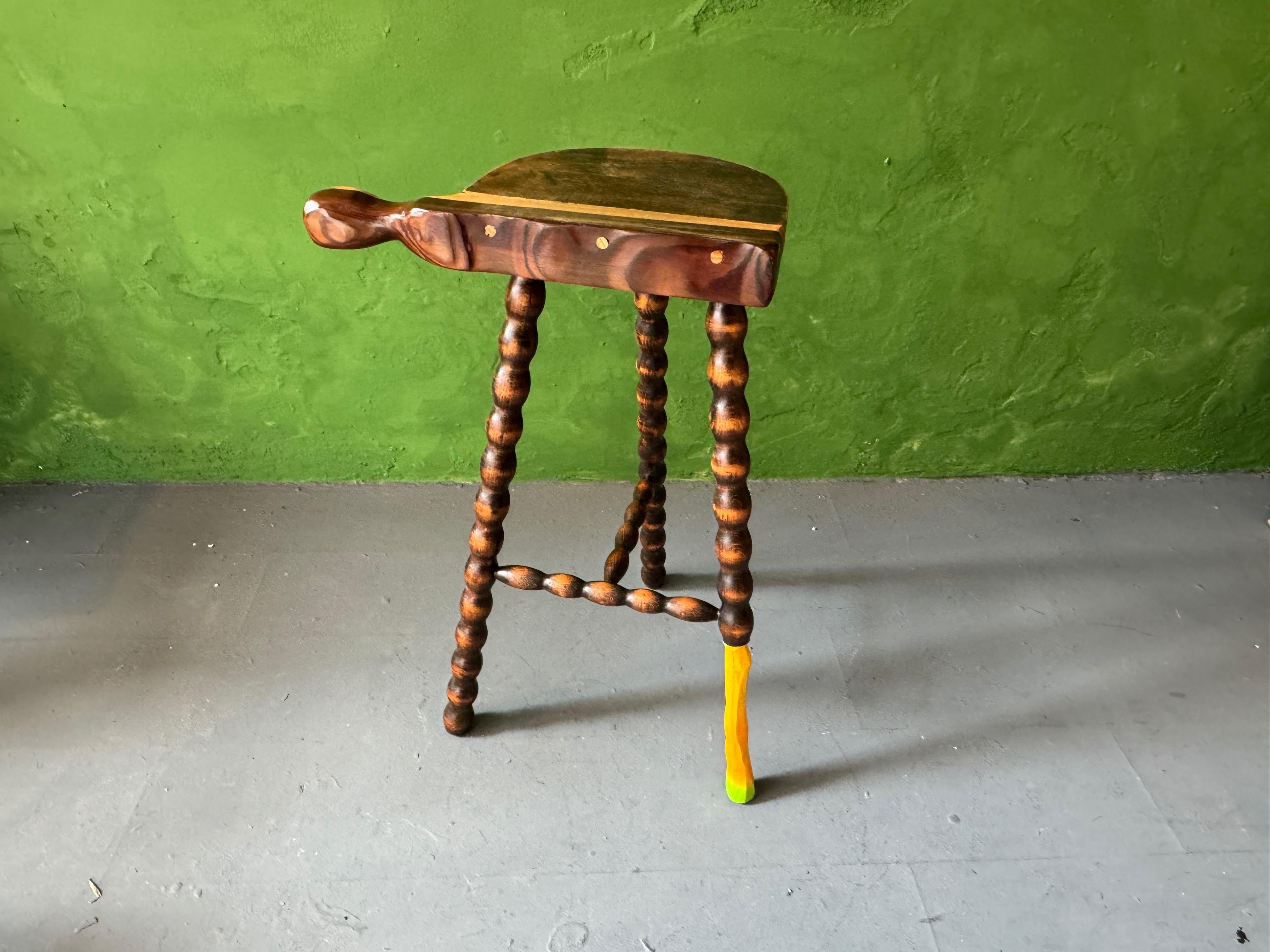 French Barstool contemporized. Painted, extra alder wood piece added and carved, lacquered with violine varnish.


•	Info about Markus F. Staab
•	born 1964 in Aschaffenburg, Germany
•	since  1986 active as a visual artist 
•	since  1989 national and