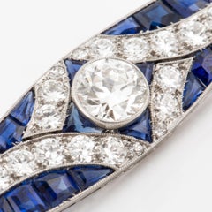 Art Deco Platinum Calibré-Cut Sapphire and Diamond Bar Pin