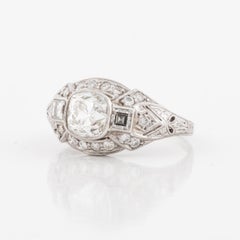 1.30 Ct. Art Deco Cushion-Cut Diamond Ring in Platinum