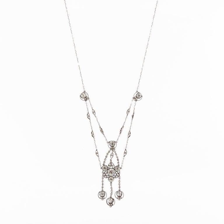 Late Victorian Sparkling Paste Sterling Silver Swag Necklace For Sale