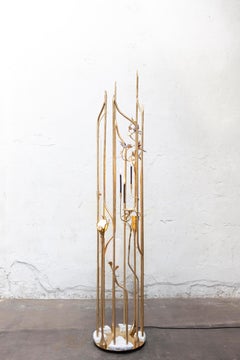 Medici-Inspired Gilded Brass & Marble Contemporary Floor Lamp by Morghen Studio