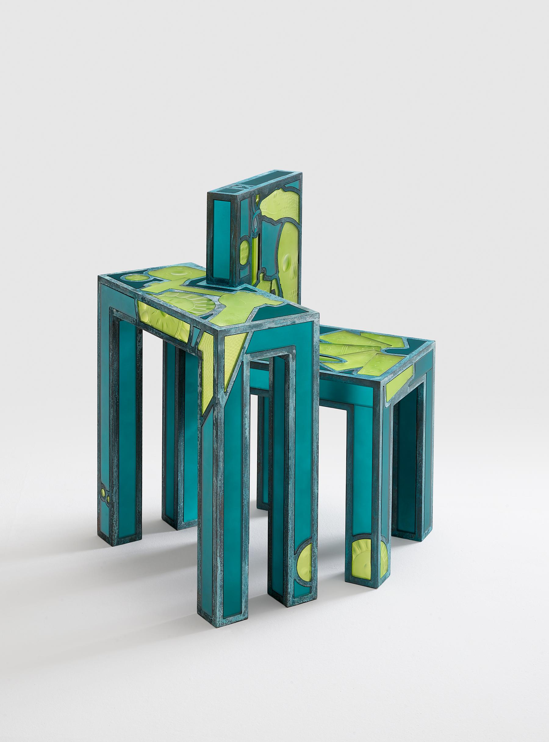 Post-Modern Past Green Side Table with Chair by Vetralia For Sale