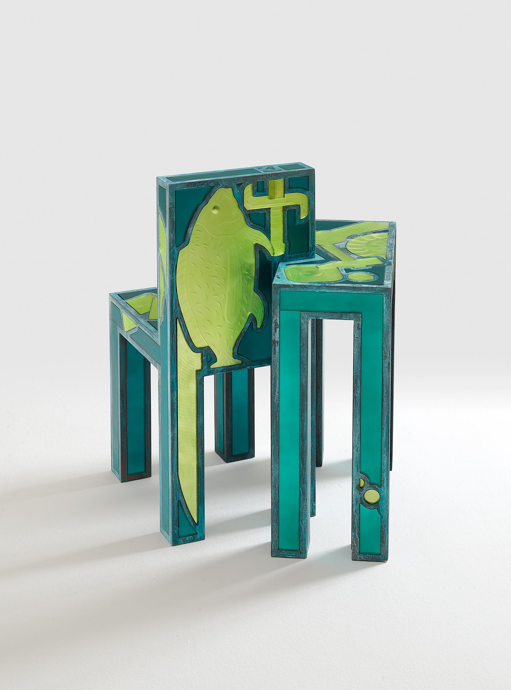 Italian Past Green Side Table with Chair by Vetralia For Sale