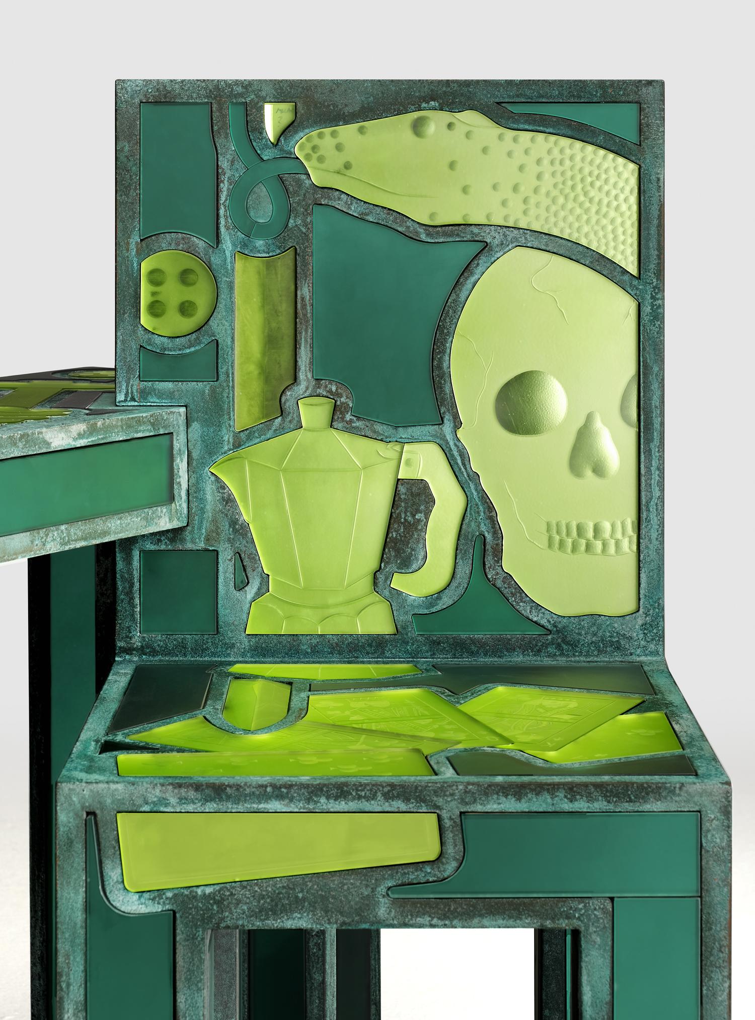 Contemporary Past Green Side Table with Chair by Vetralia For Sale