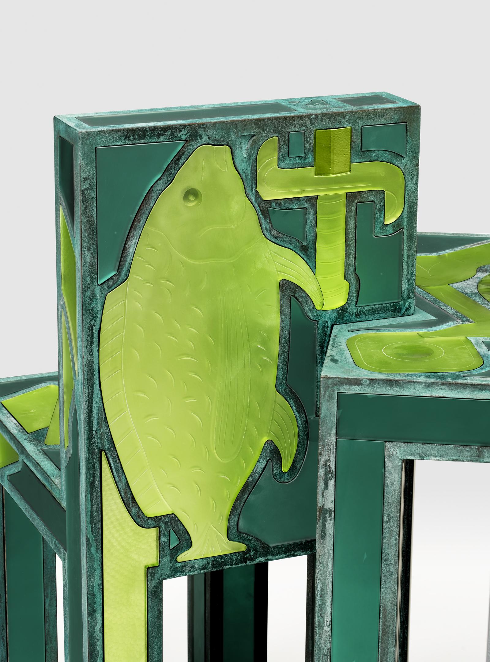 Wood Past Green Side Table with Chair by Vetralia For Sale