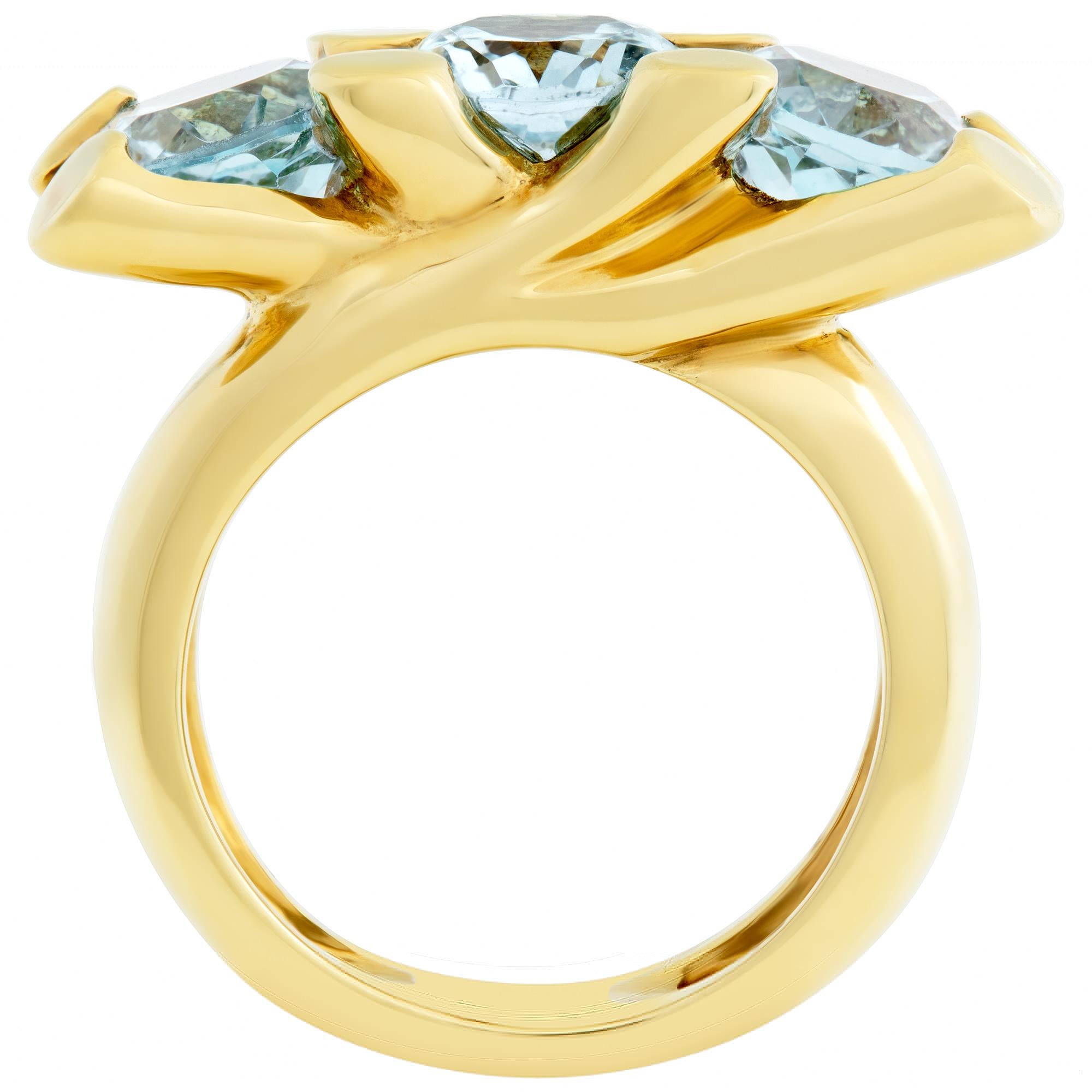 Women's past Present & Future Blue Topaz 18k Yellow Gold Ring For Sale