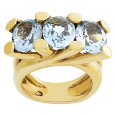 Vintage past Present & Future Blue Topaz 18k Yellow Gold Ring