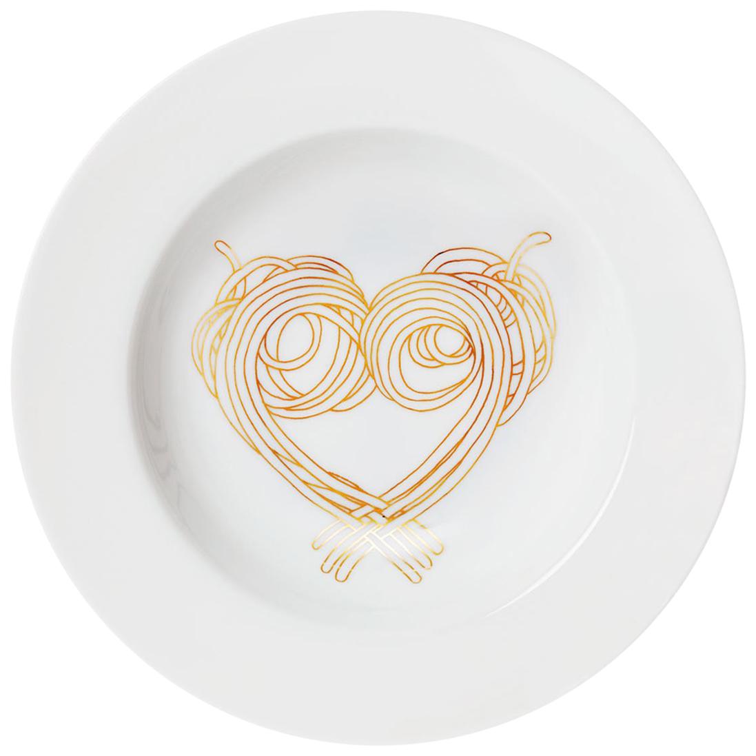 Assiette à pâtes en porcelaine sans or Collection Le Coeur De La Mamma en vente
