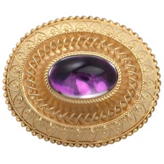Antique Victorian Paste Cabochon Foil and 15K Yellow Gold Brooch
