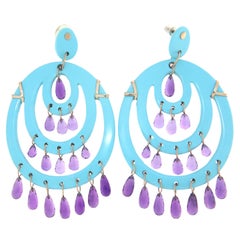 Paste Turquoise Amethyst Yellow Gold 9 Karat Drop Earrings