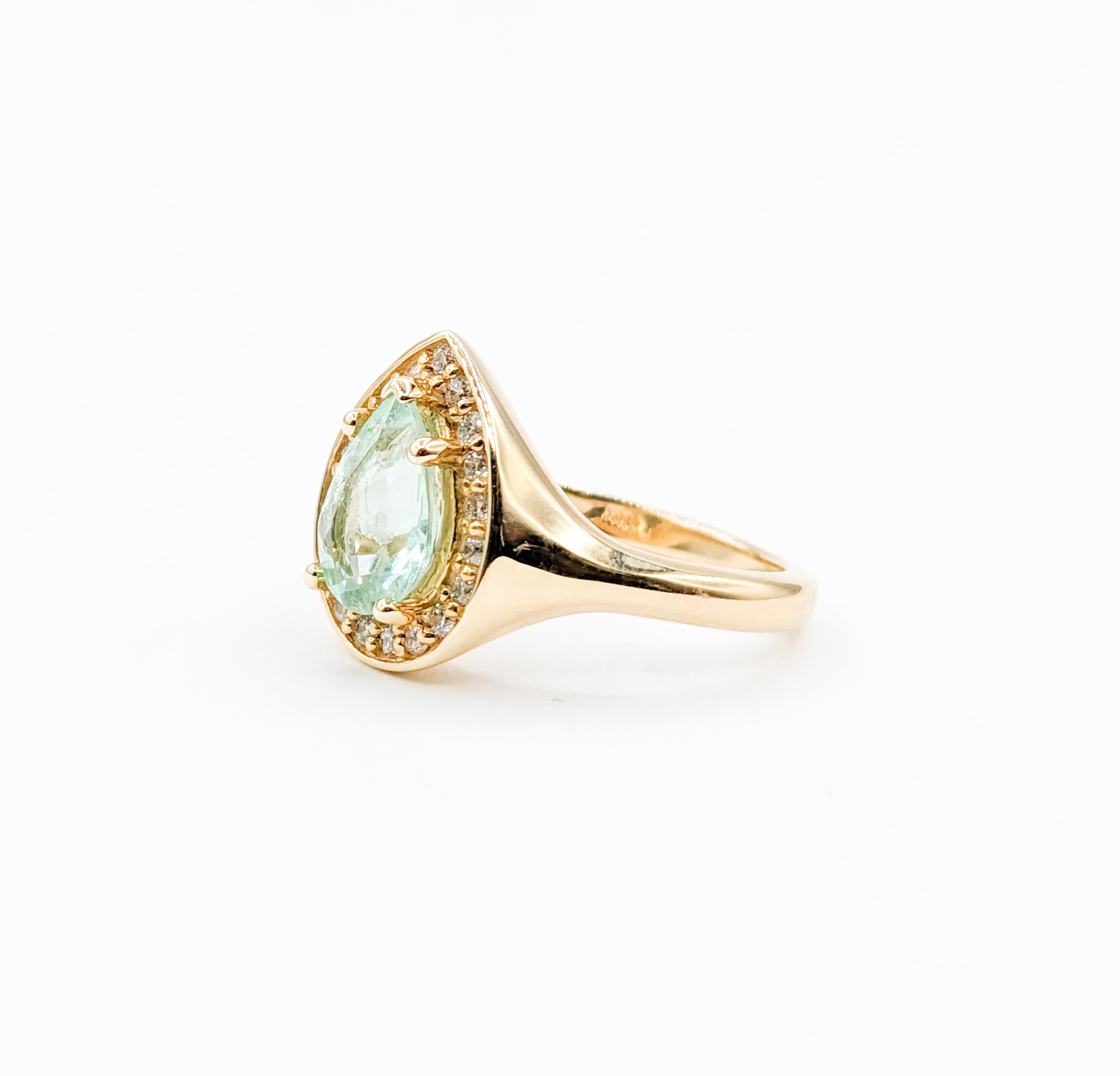 Pastel 1.45ct Columbian Emerald Diamond Halo Ring For Sale 5