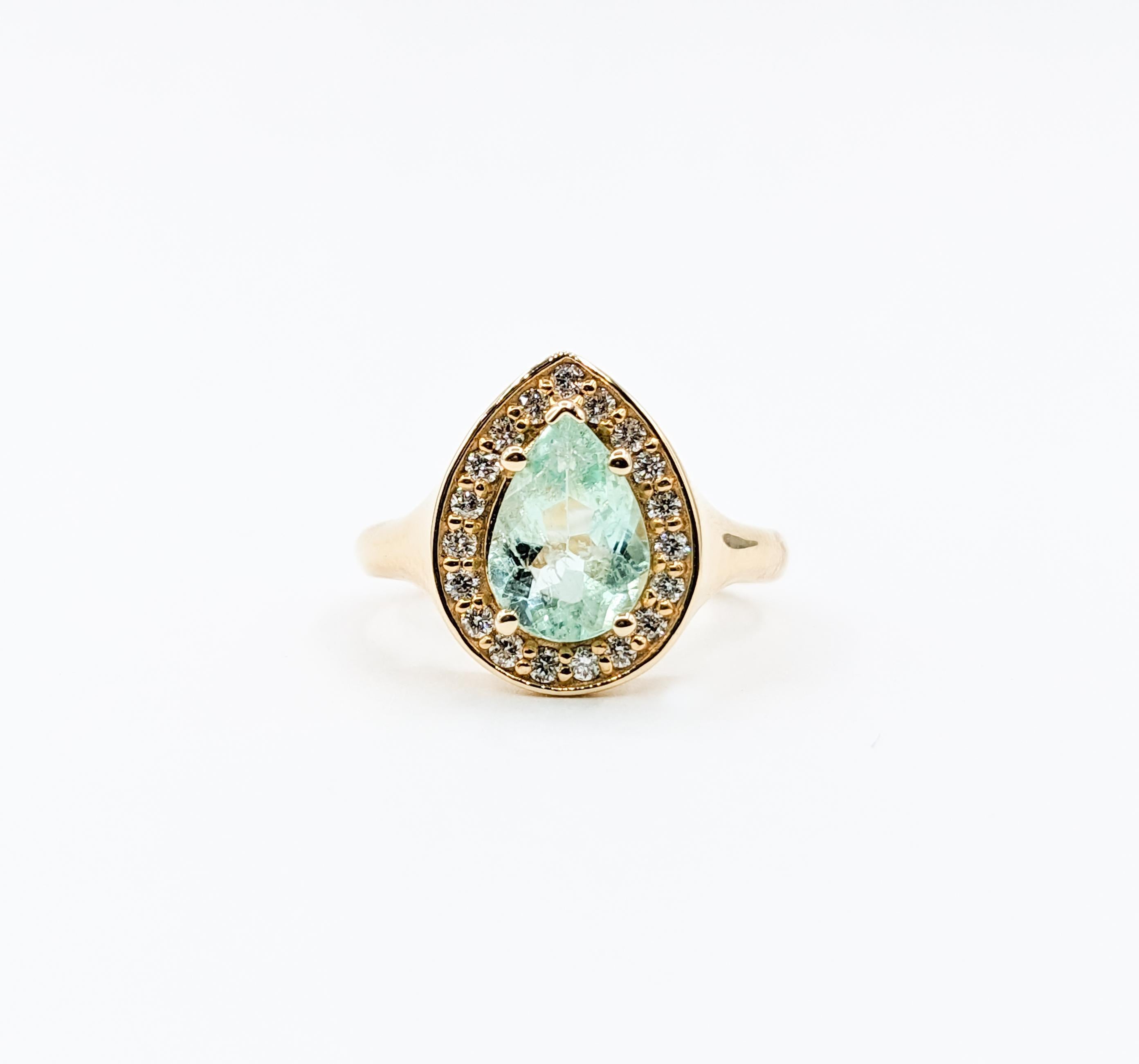 Pastel 1.45ct Columbian Emerald Diamond Halo Ring For Sale 6