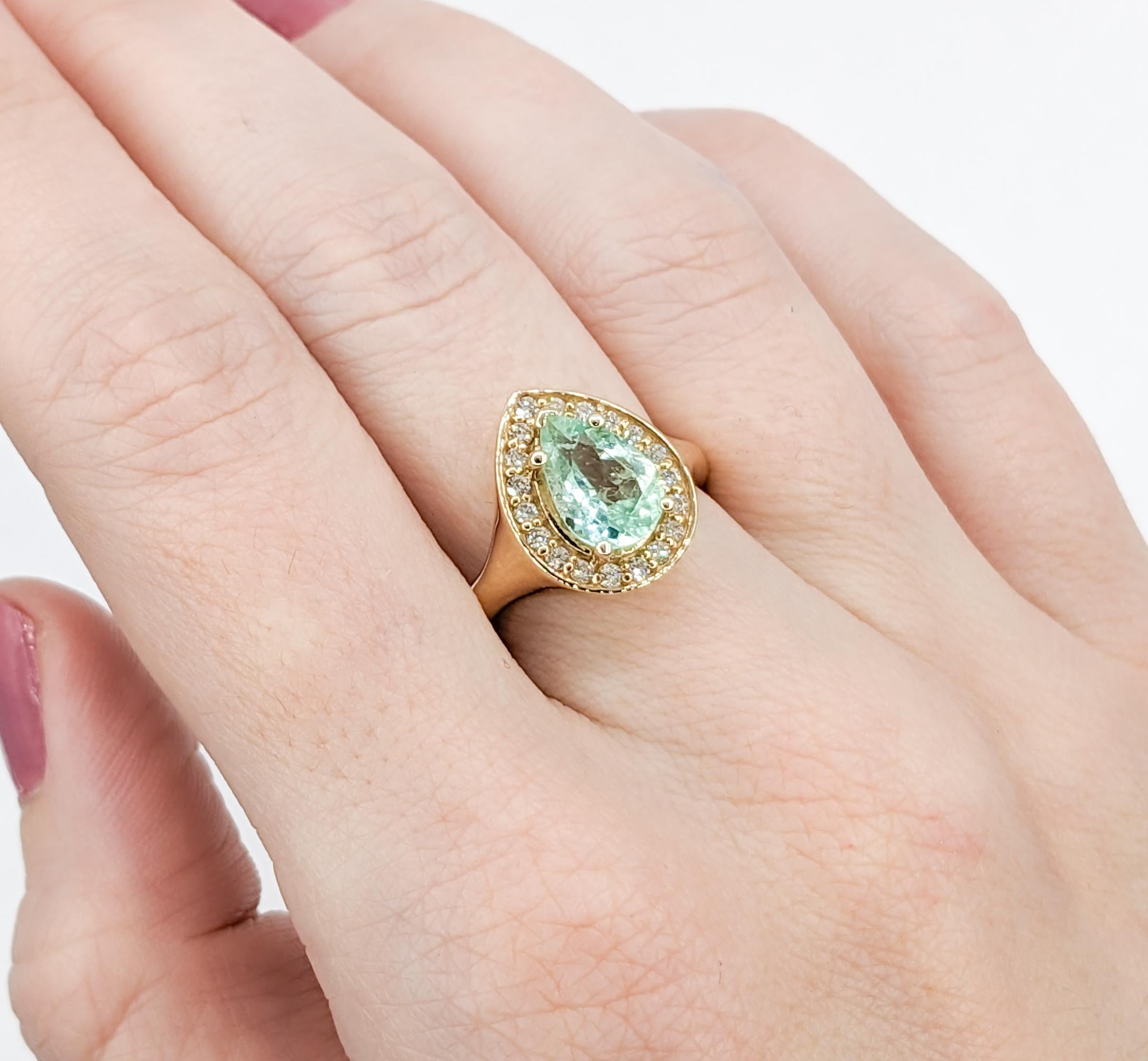 Women's or Men's Pastel 1.45ct Columbian Emerald Diamond Halo Ring For Sale