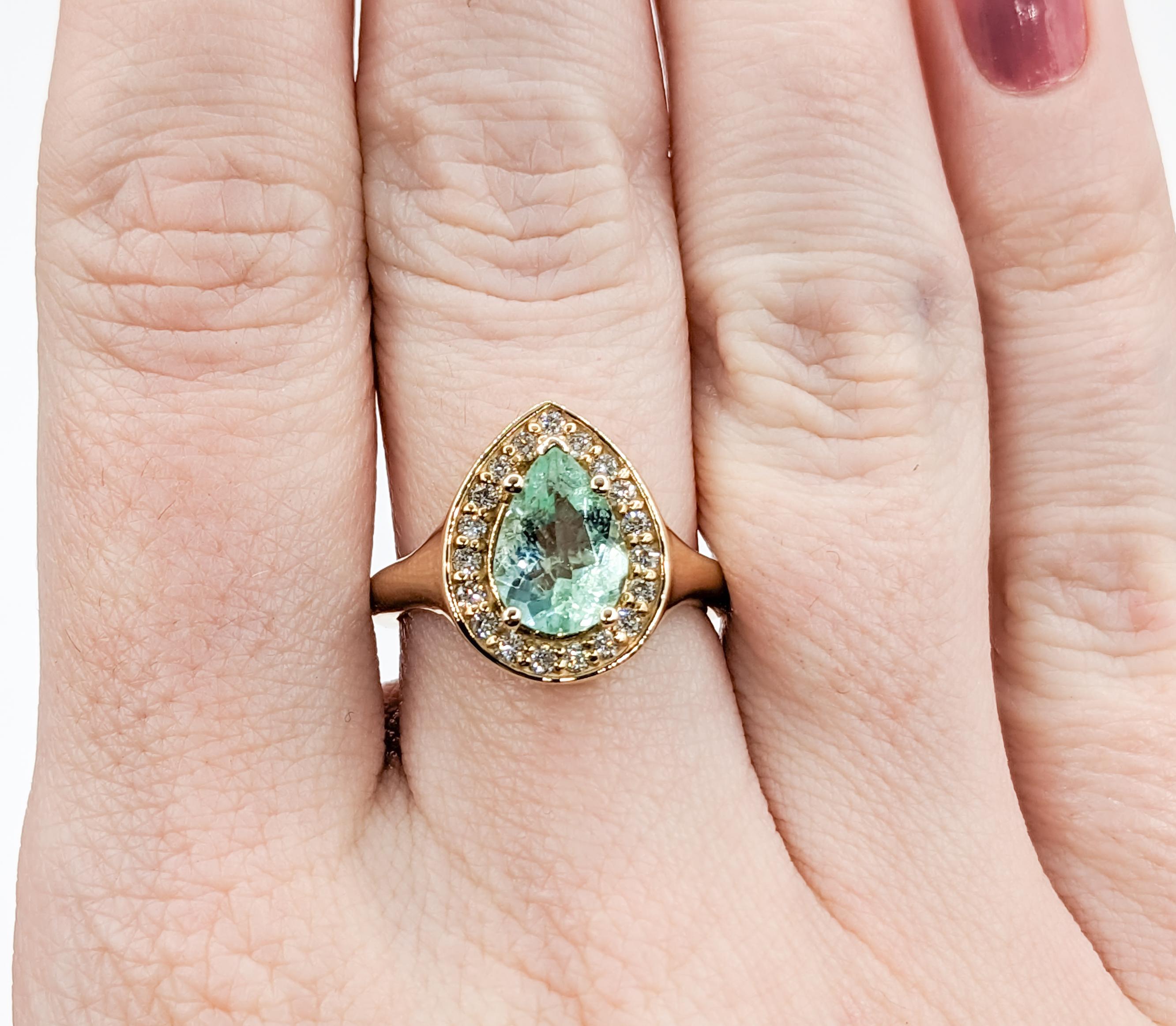 Pastel 1.45ct Columbian Emerald Diamond Halo Ring For Sale 2