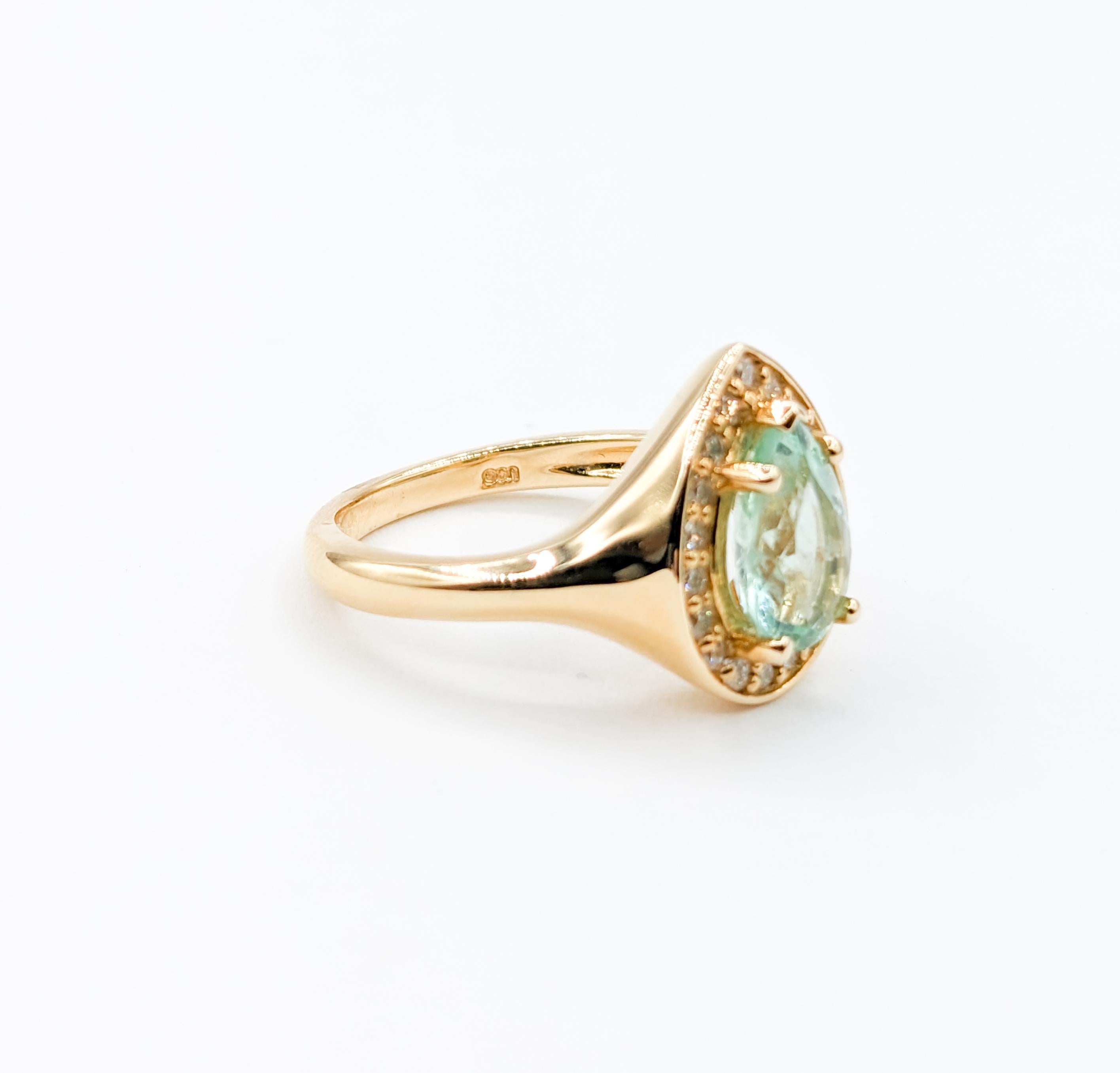 Pastel 1.45ct Columbian Emerald Diamond Halo Ring For Sale 3