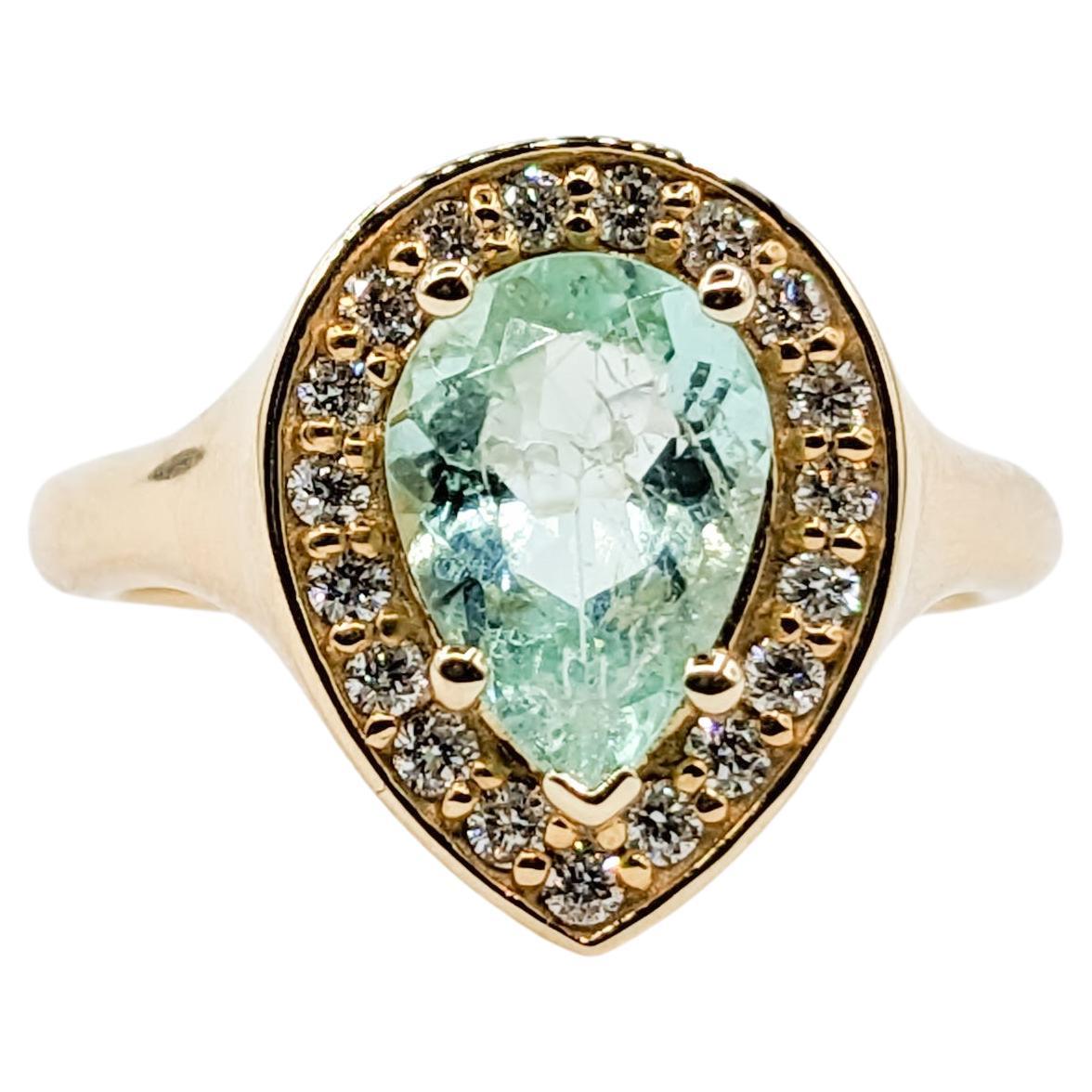 Pastel 1.45ct Columbian Emerald Diamond Halo Ring For Sale
