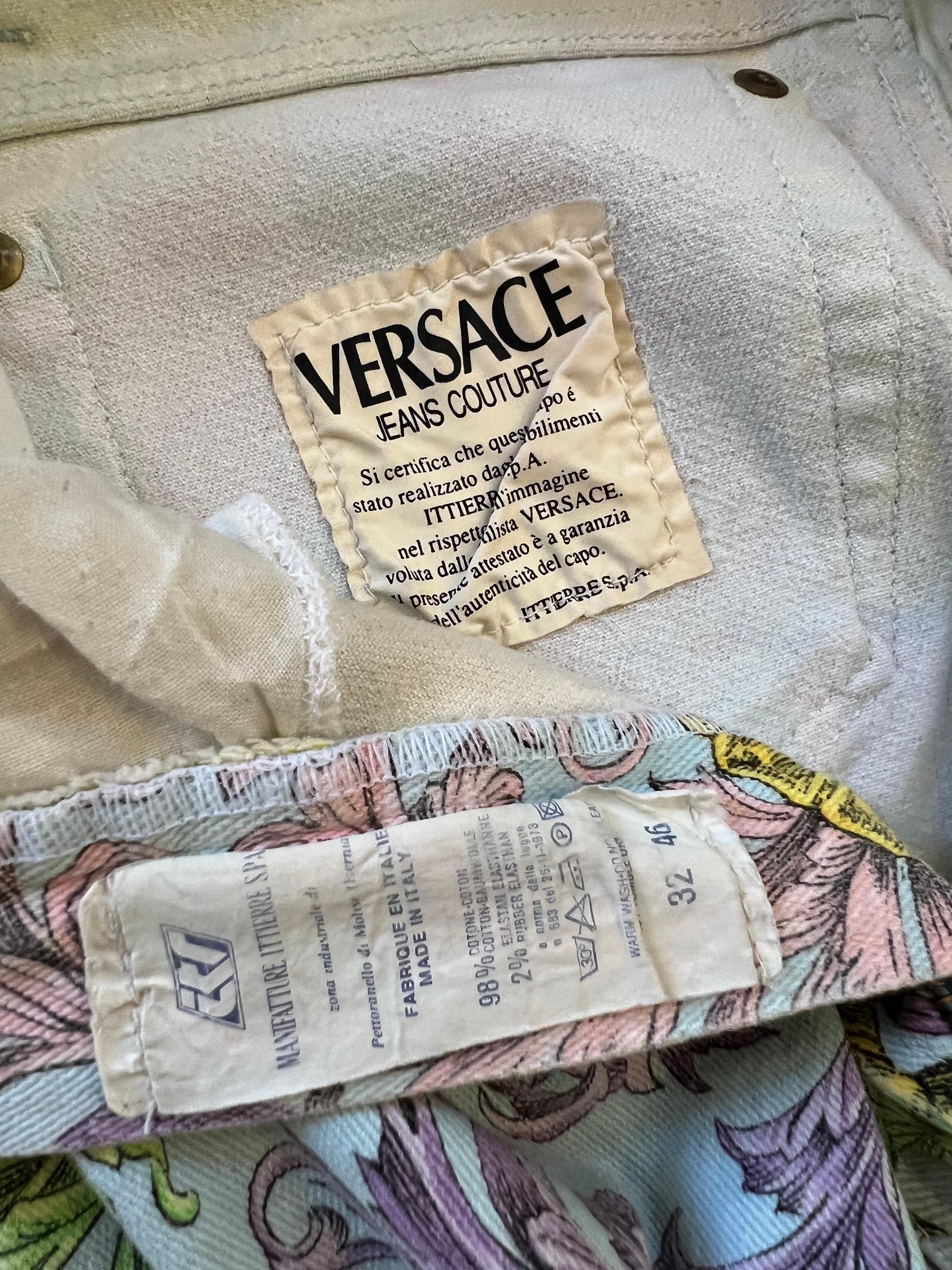 Pastel 1990's Vintage Gianni Versace Baroque Rococo High Waisted Jeans  For Sale 3
