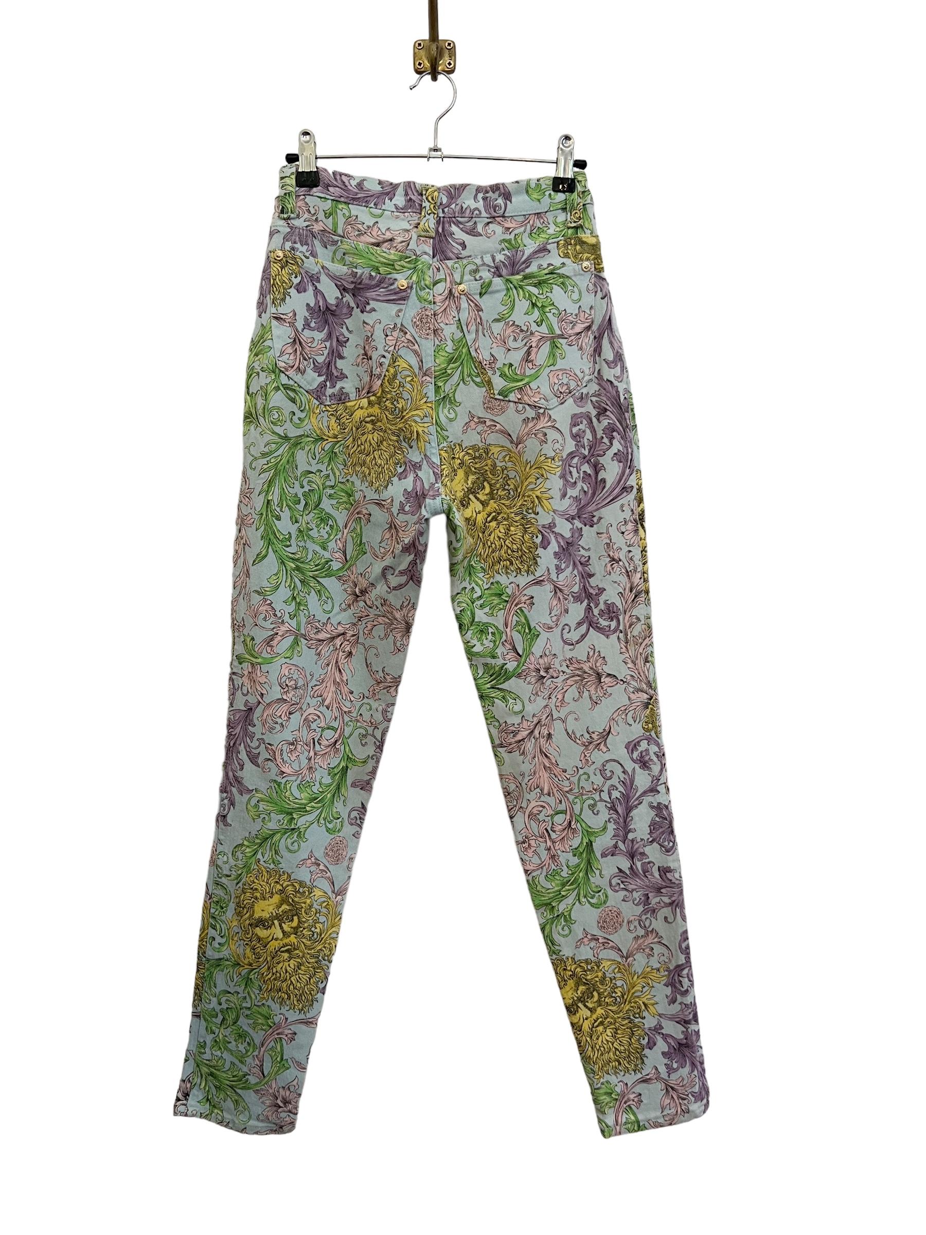 Pastel 1990's Vintage Gianni Versace Baroque Rococo High Waisted Jeans  For Sale 5