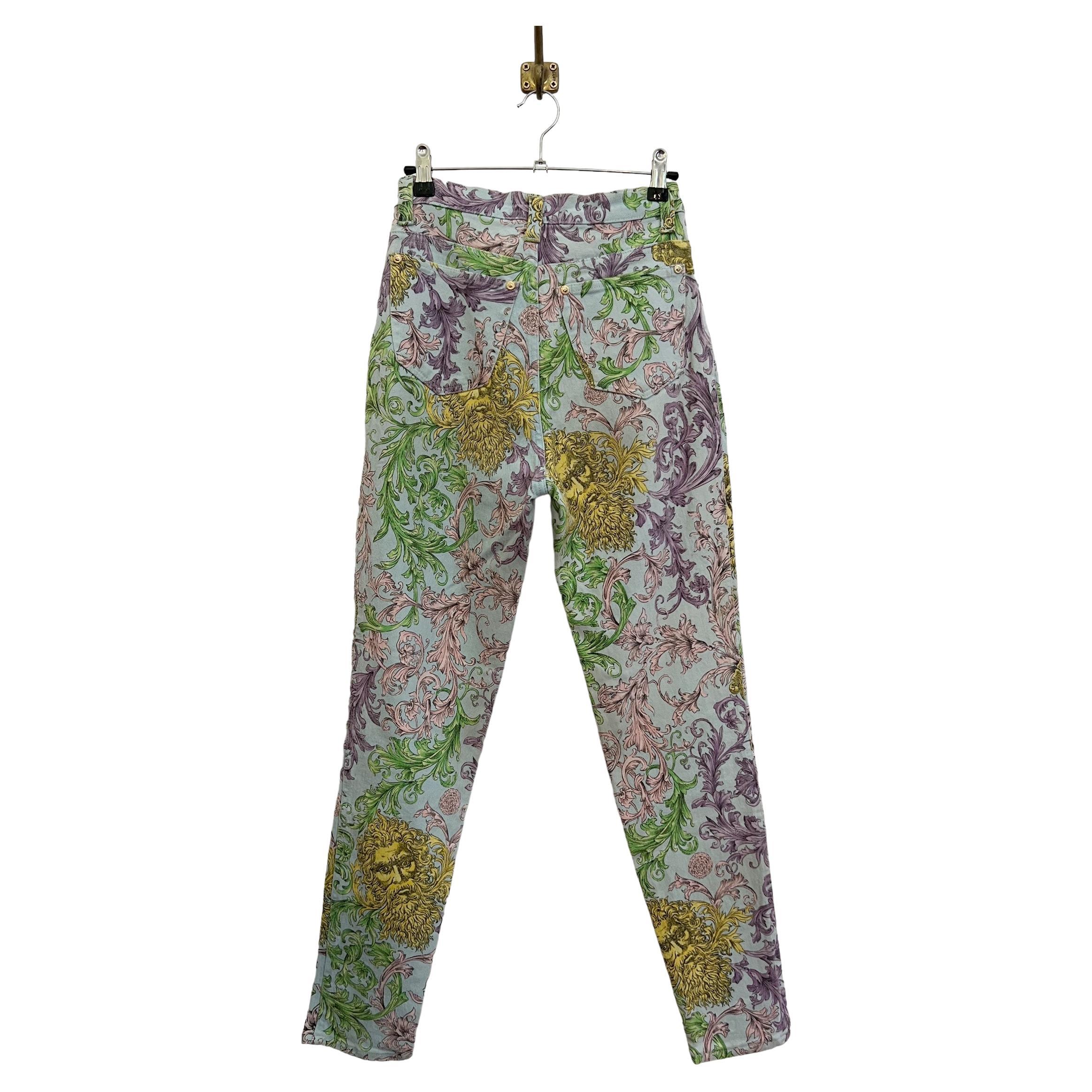 Pastel 1990's Vintage Gianni Versace Baroque Rococo High Waisted Jeans  For Sale