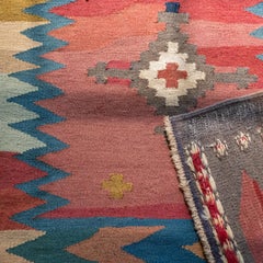 Mid-Century Pastel Afshar Tribe Sofreh Rug, 4'2" x 3'11", Abstract Zig-Zag Kilim
