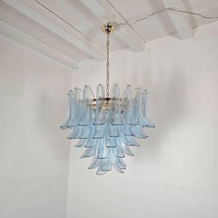 Mid-Century Modern Pastel Blue Murano Glass Chandelier, Italy, 1980