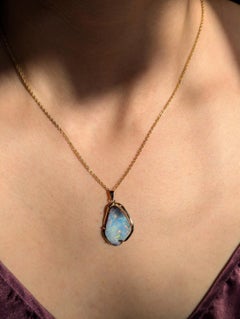 Pastel Blue Pink Green Solid 13ct Australian Boulder Opal Pendant in 14k Gold