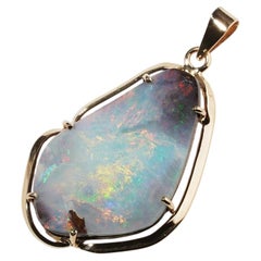 Pastel Blue Pink Green Solid 13ct Australian Boulder Opal Pendant in 14k Gold