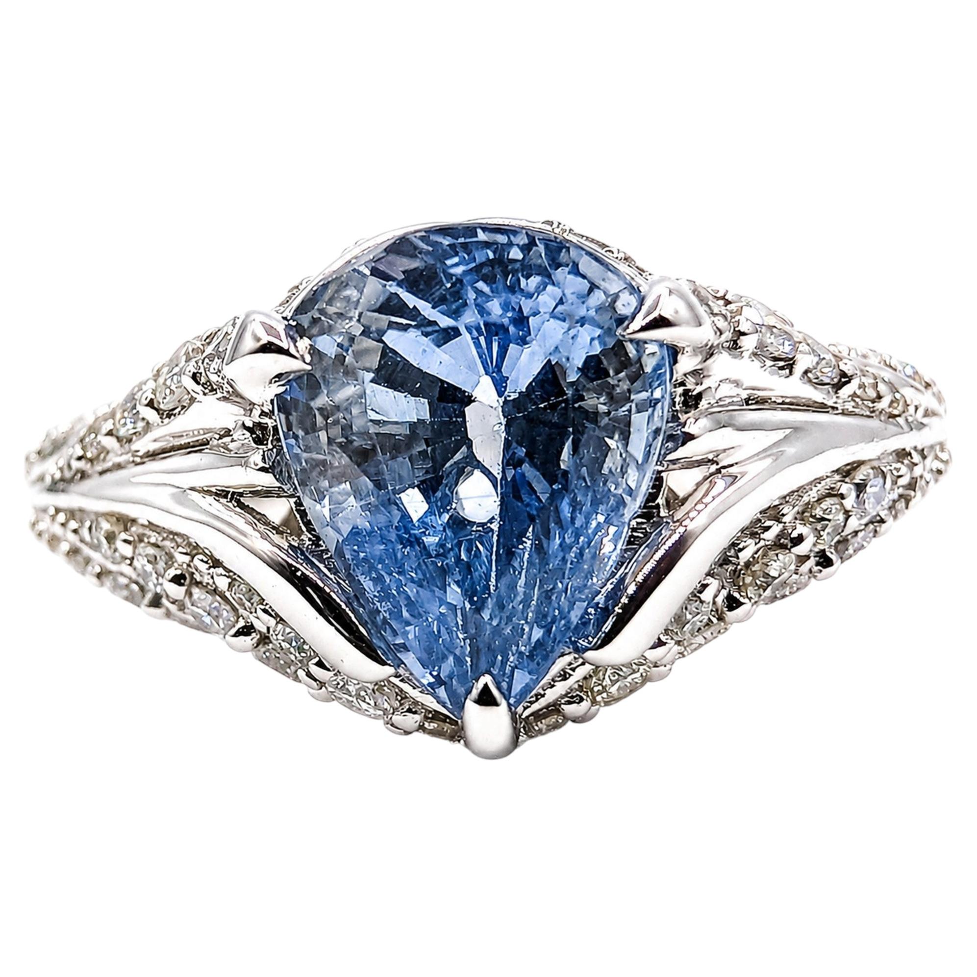 Pastel Blue Sapphire & Diamond Split-Shank Ring in Platinum- GIA 5231722871 For Sale