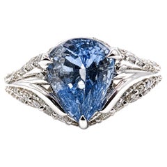Pastel Blue Sapphire & Diamond Split-Shank Ring in Platinum- GIA 5231722871