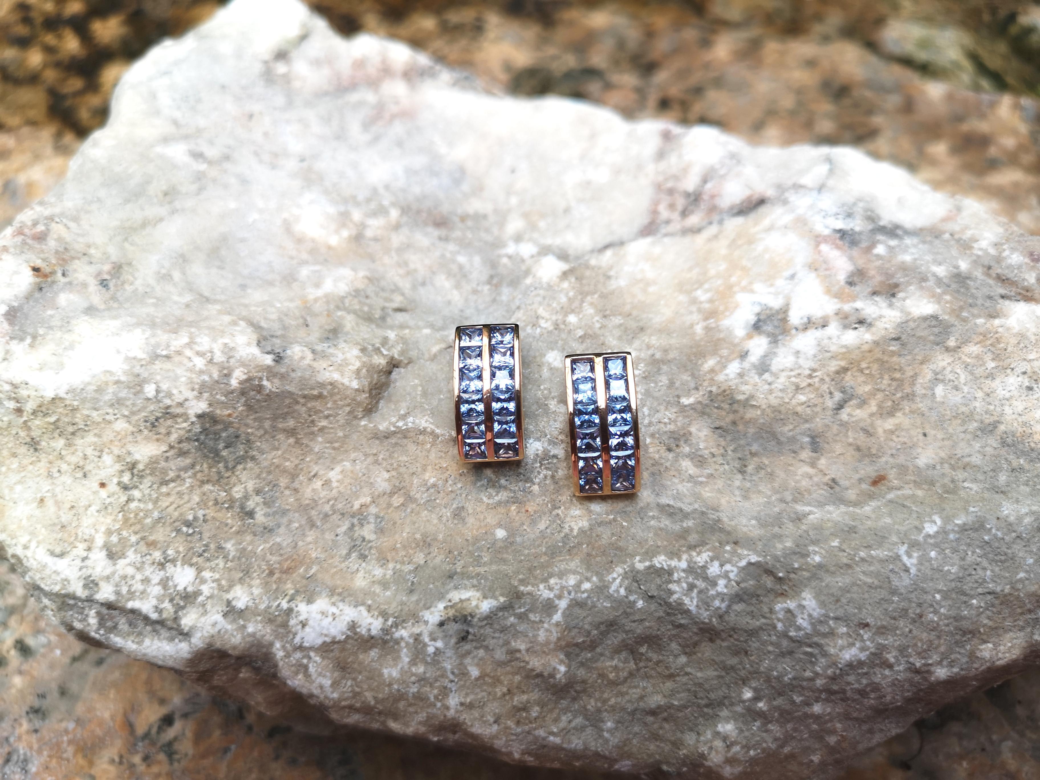 Contemporary Pastel Blue Sapphire Earrings Set in 18 Karat Rose Gold Settings For Sale