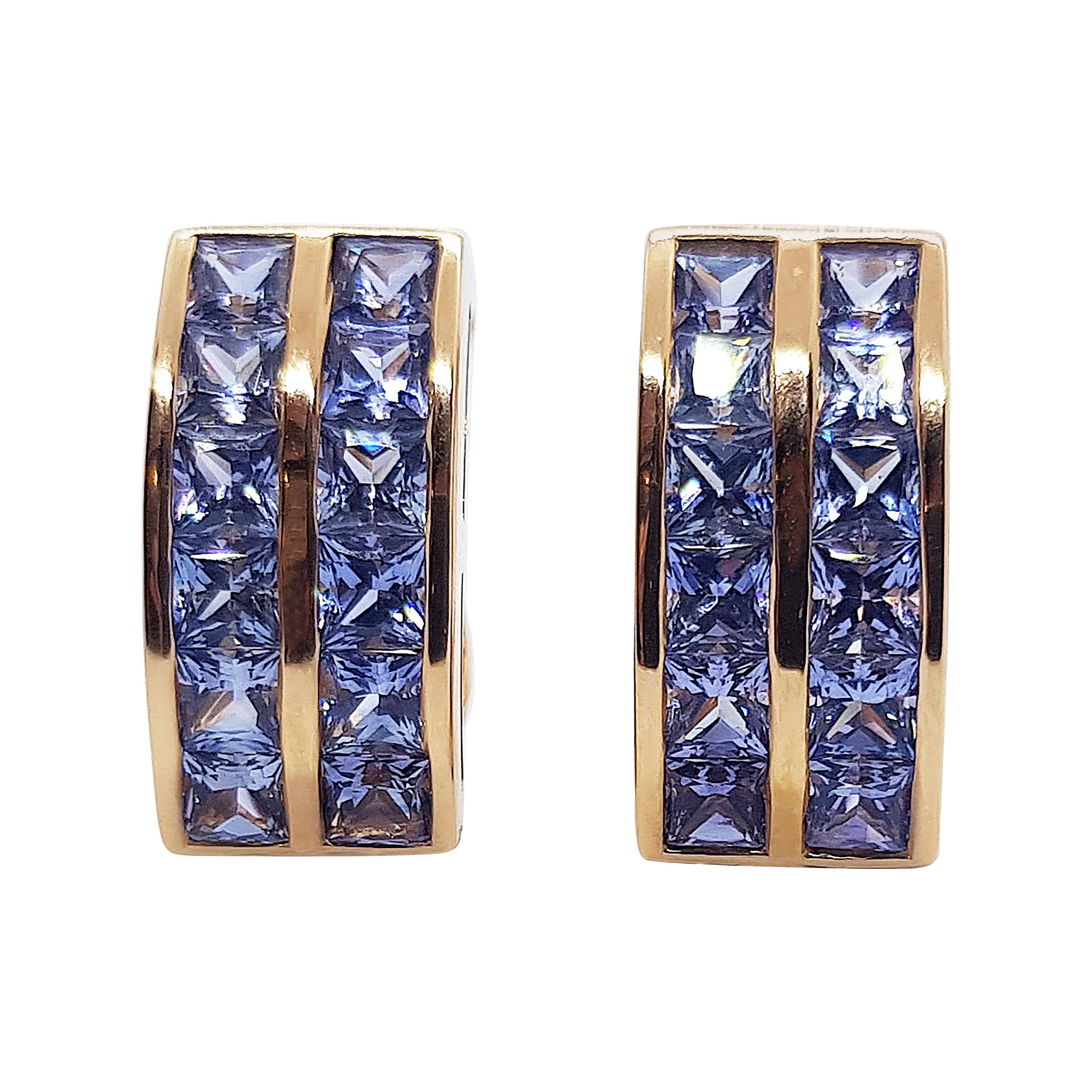 Pastel Blue Sapphire Earrings Set in 18 Karat Rose Gold Settings For Sale