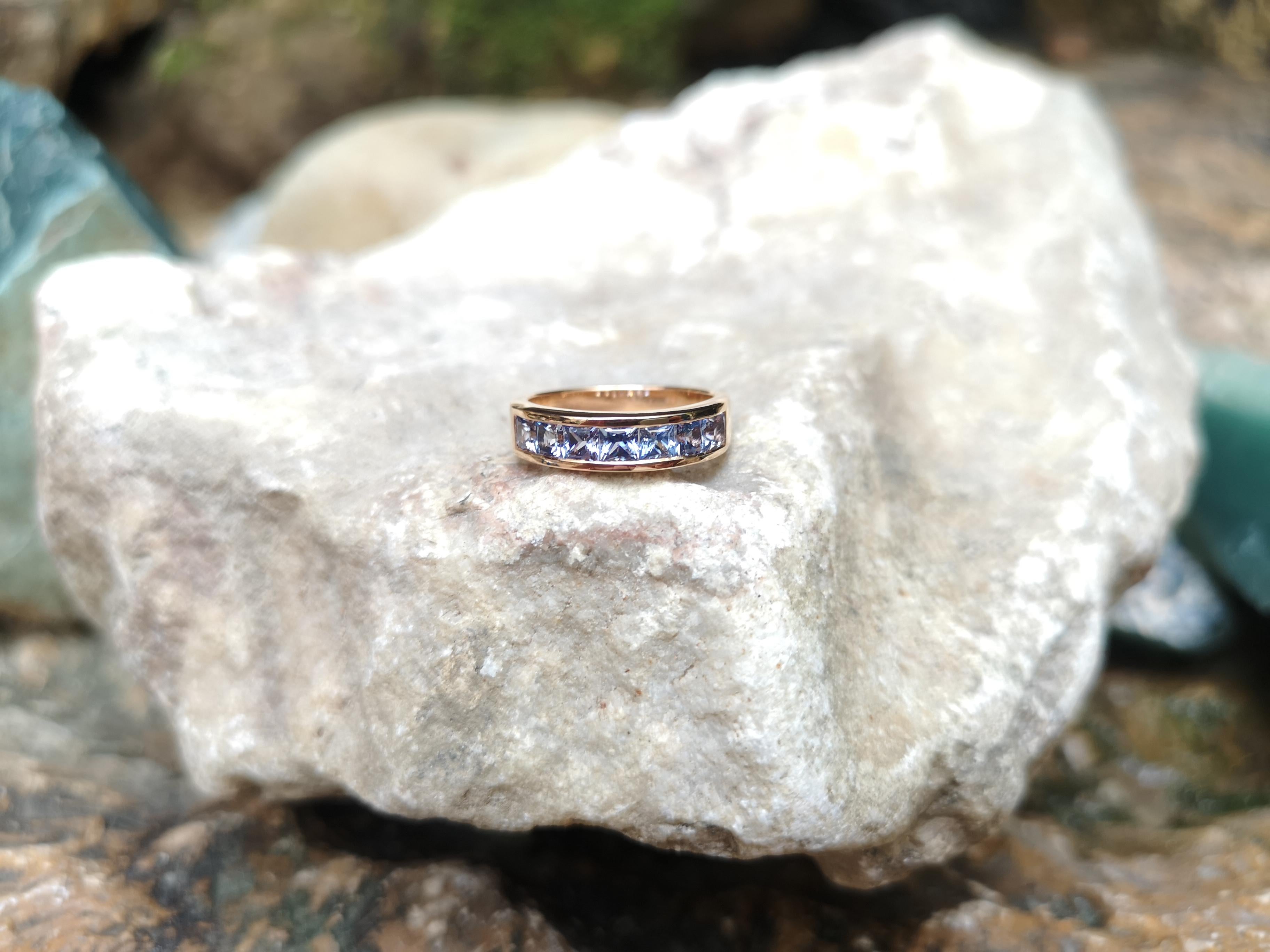 Princess Cut Pastel Blue Sapphire Eternity Ring Set in 18 Karat Gold Settings For Sale