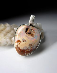Pastel Boulder Opal Silver Pendant Natural Australian opal Unisex Jewelry gift