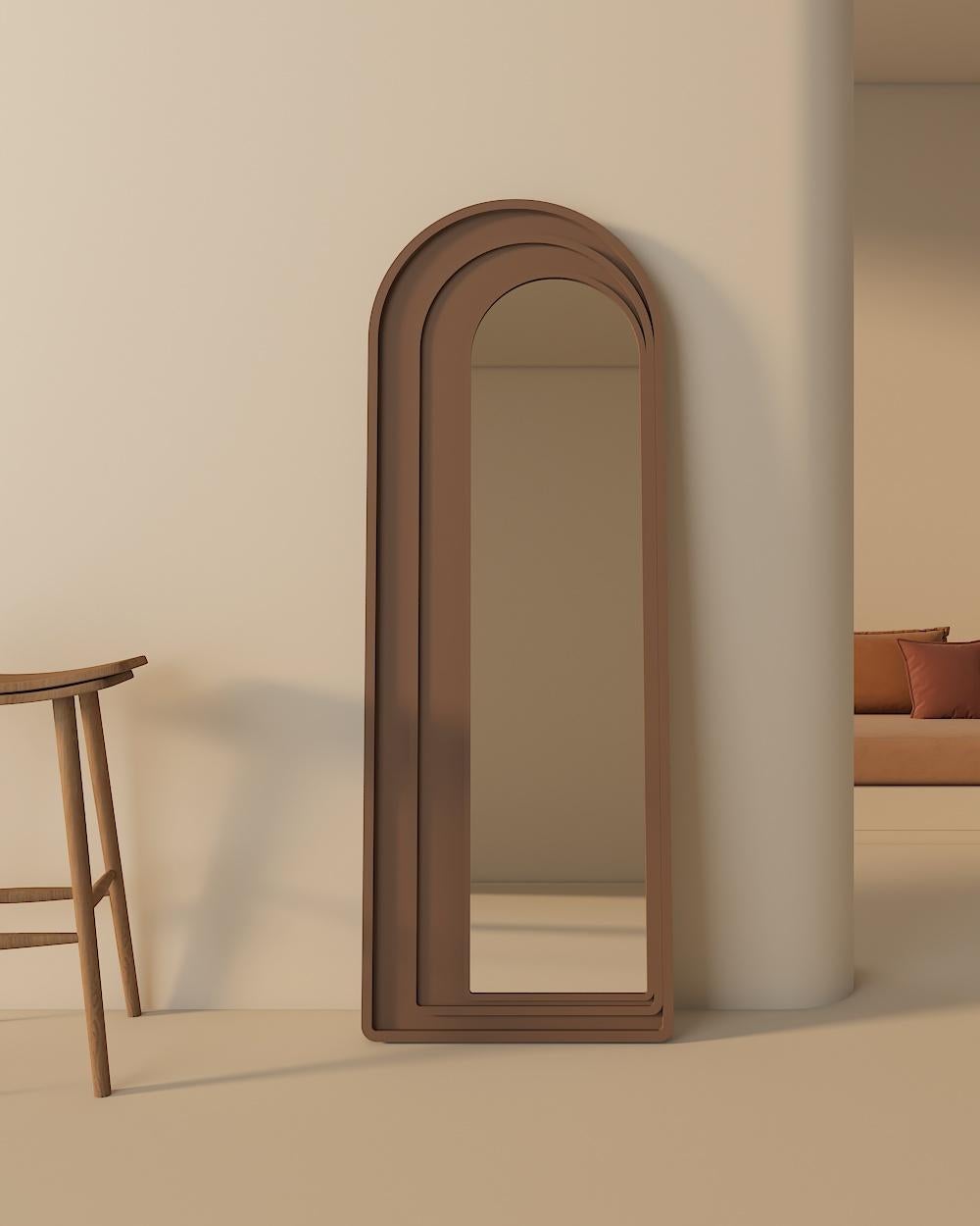 Turkish Pastel Brown Modernist Lacquered Mirror For Sale