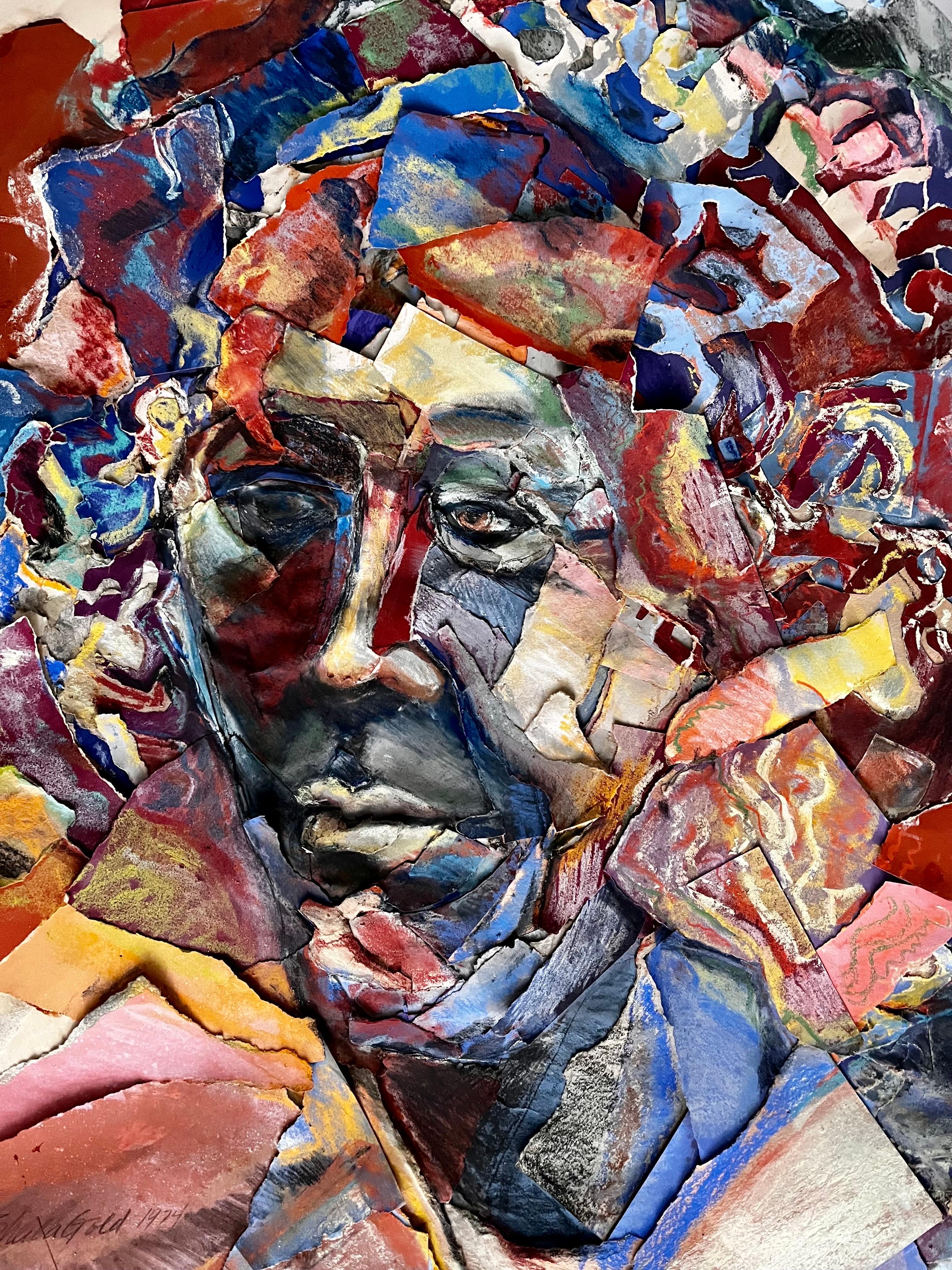 Postmoderne Collage au pastel du portrait de 