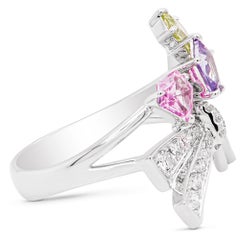 Pastel Color Pentagon Shaped No Heat Sapphire 1.60 Carat Edgy 18K Bow Ring