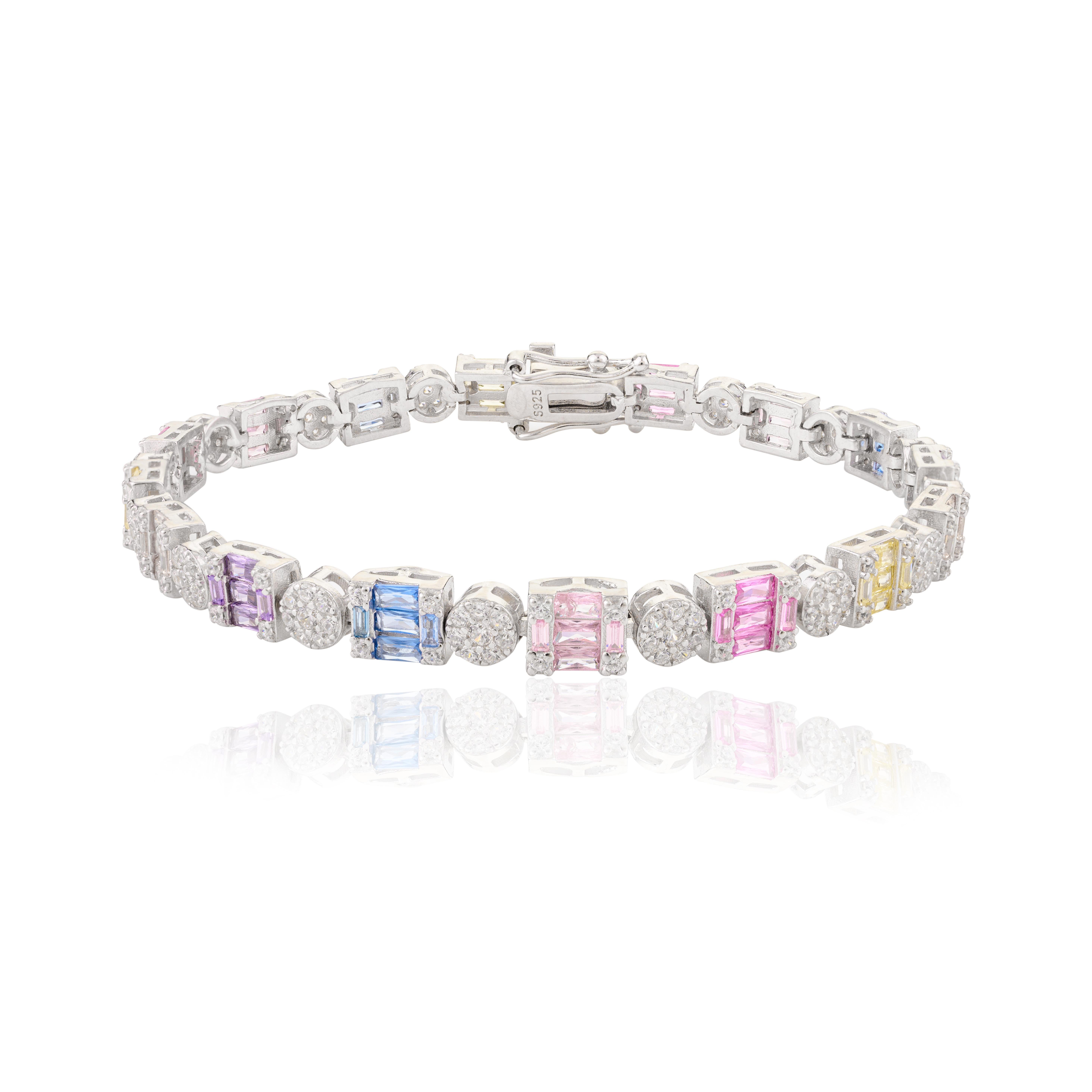 Bracelet tennis d'anniversaire pour mère en argent sterling et zircon de couleur pastel Pour femmes en vente