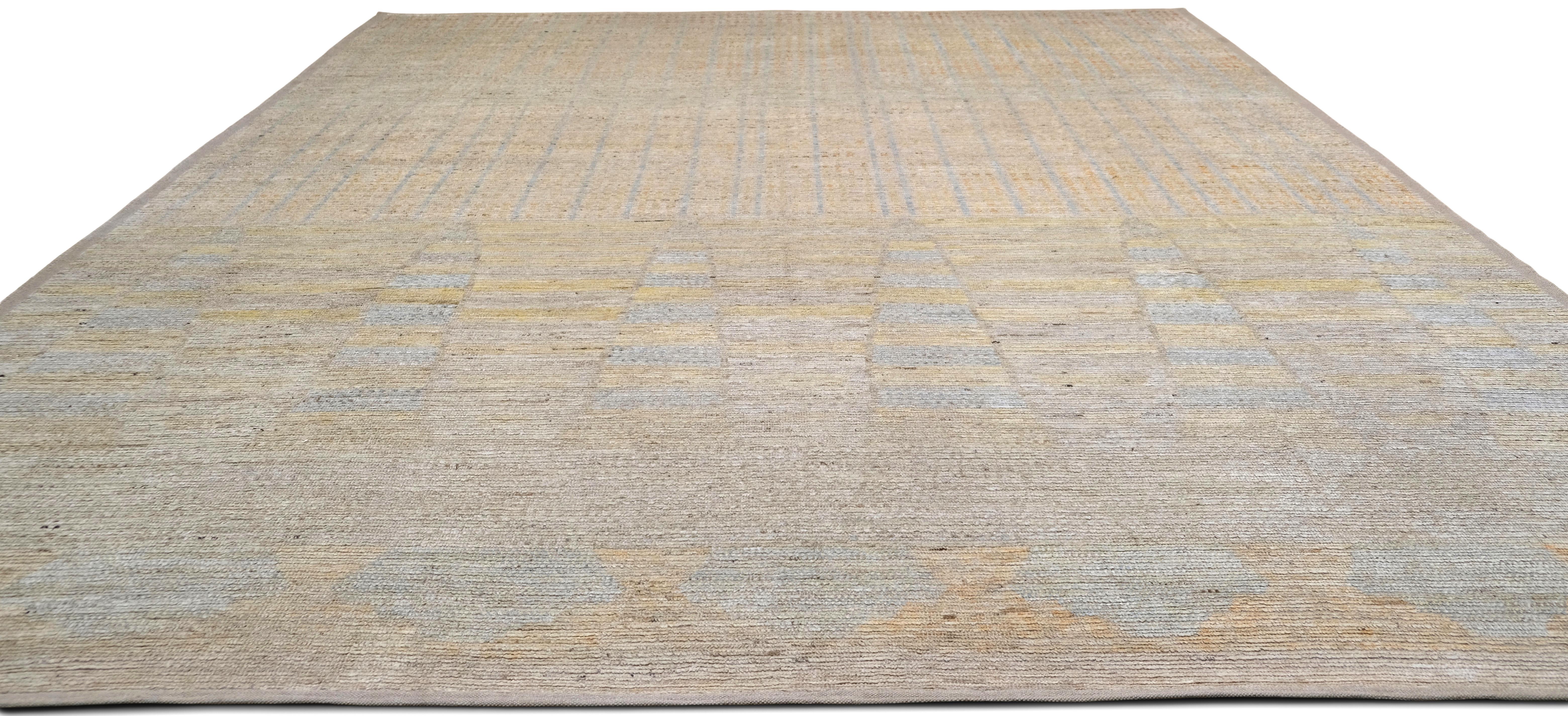 Afghano Tappeto in lana di ispirazione marocchina Modern Color pastello 12'9''x15' in vendita