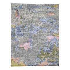 Pastel Colors Abstract Design Wool and Silk Hand Knotted Oriental Rug