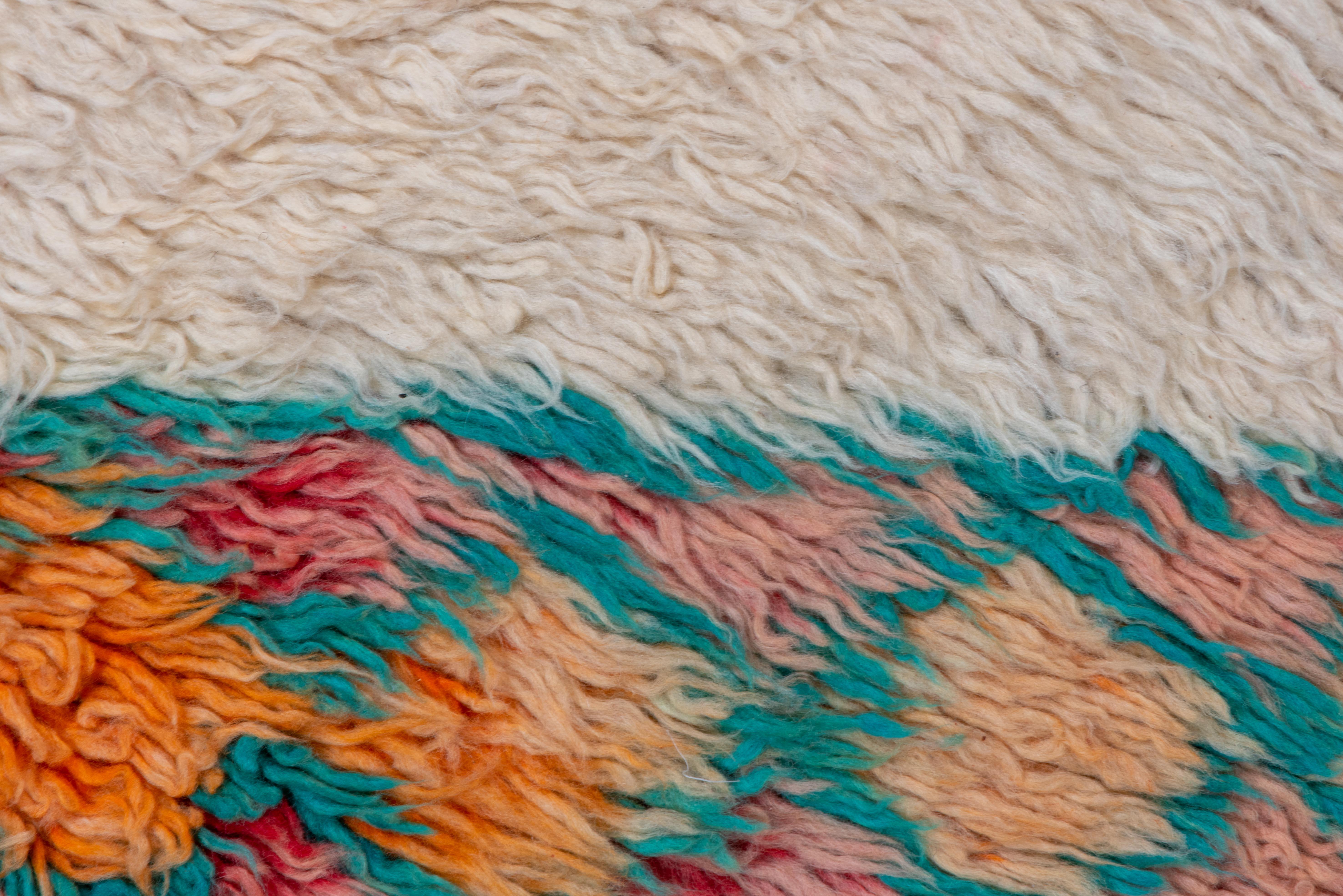 Wool Pastel Creamsicle Orange Moroccan Lattice Carpet with Allover Design  For Sale
