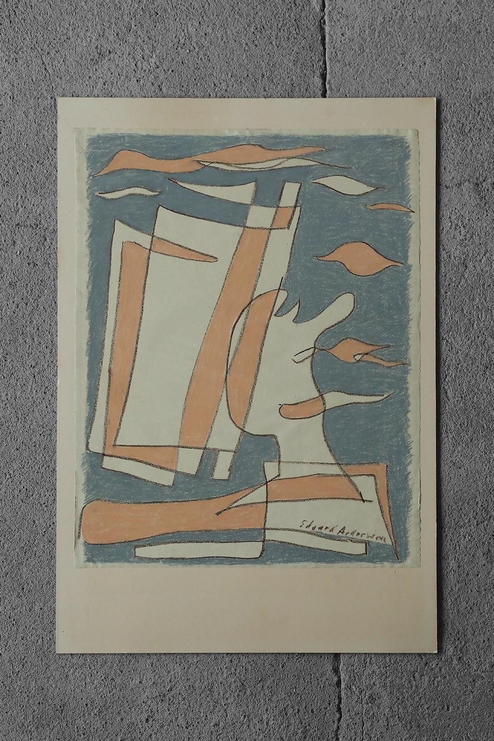 Scandinavian Modern Pastel drawing by Edvard Andersson, Komposition For Sale