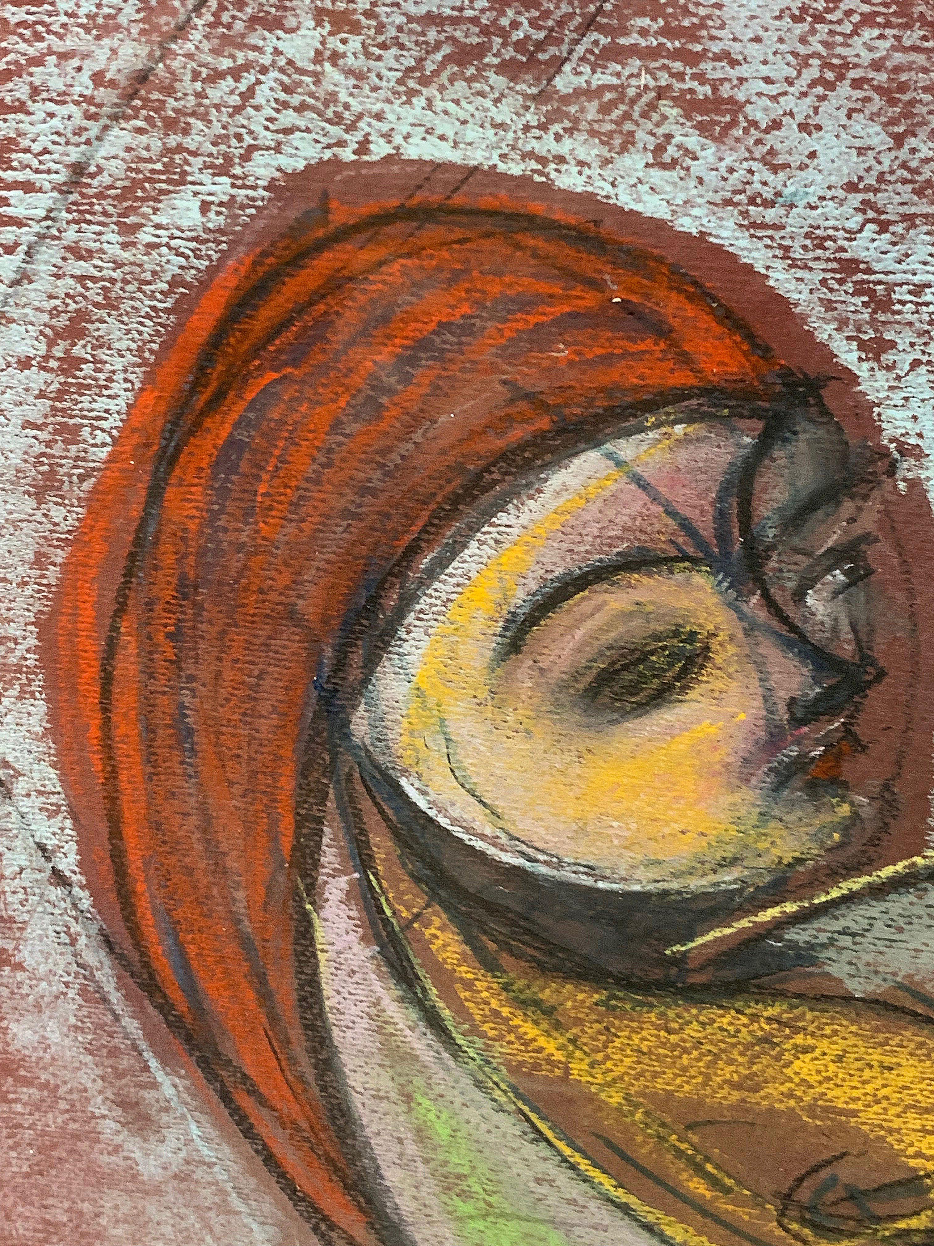Figürliche Pastellzeichnung von Mutter und Kind auf Papier von Leon Pierre Collard (1916-2011). Diese Zeichnung ist sehr schön gestaltet und das Bild von Mutter und Kind ist ein echter Hingucker. Die Bilder 2 und 3 bieten die beste Farbwiedergabe