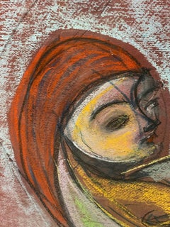 Pastel Drawing of Mother Child on Paper by Leon Pierre Collard