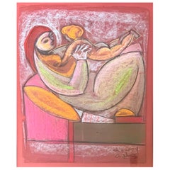 Pastellfarbene Zeichnung eines Mutterkindes auf Papier von Leon Pierre Collard