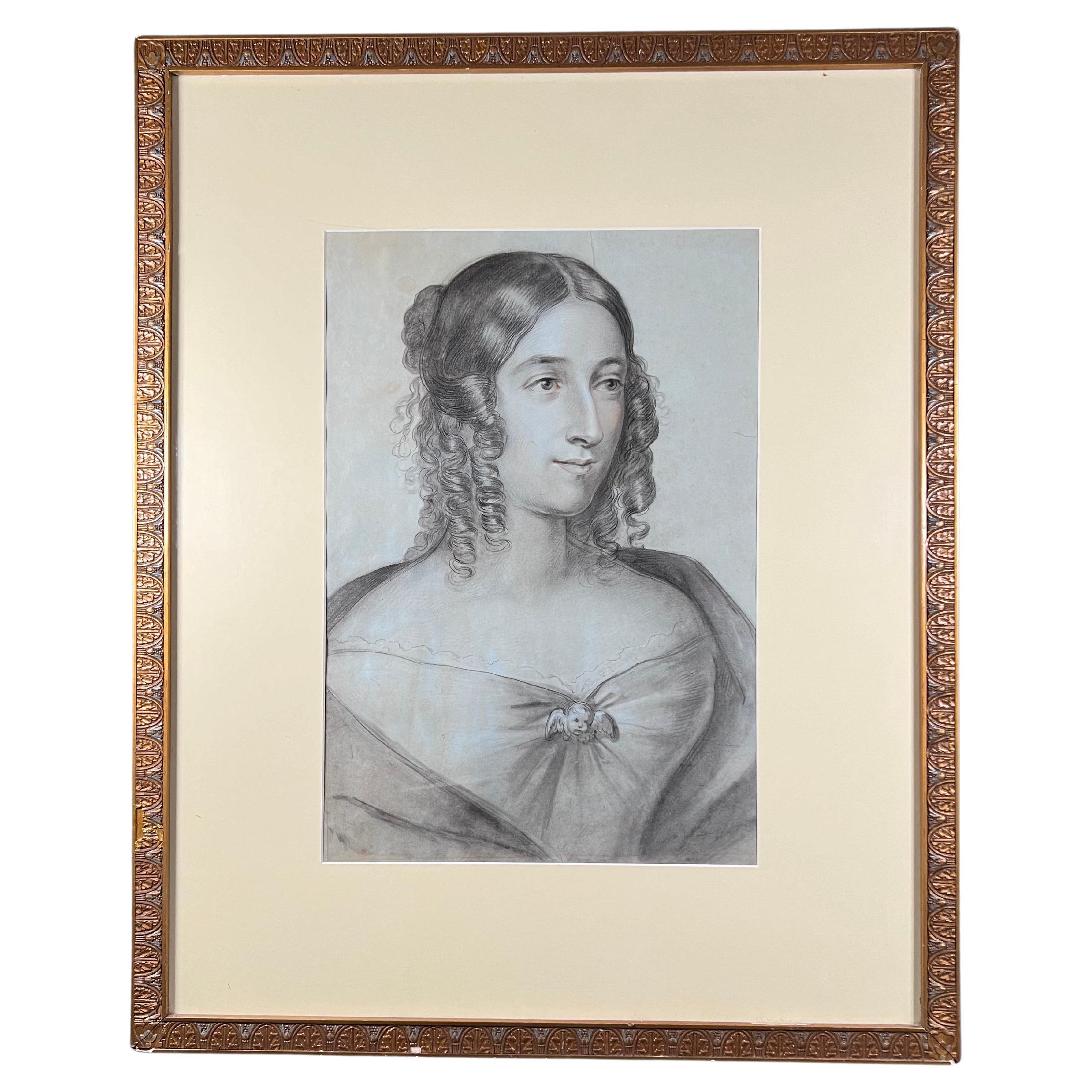 Pastel Drawing on Paper of a Young Maiden 19th c. (unattributed) For Sale