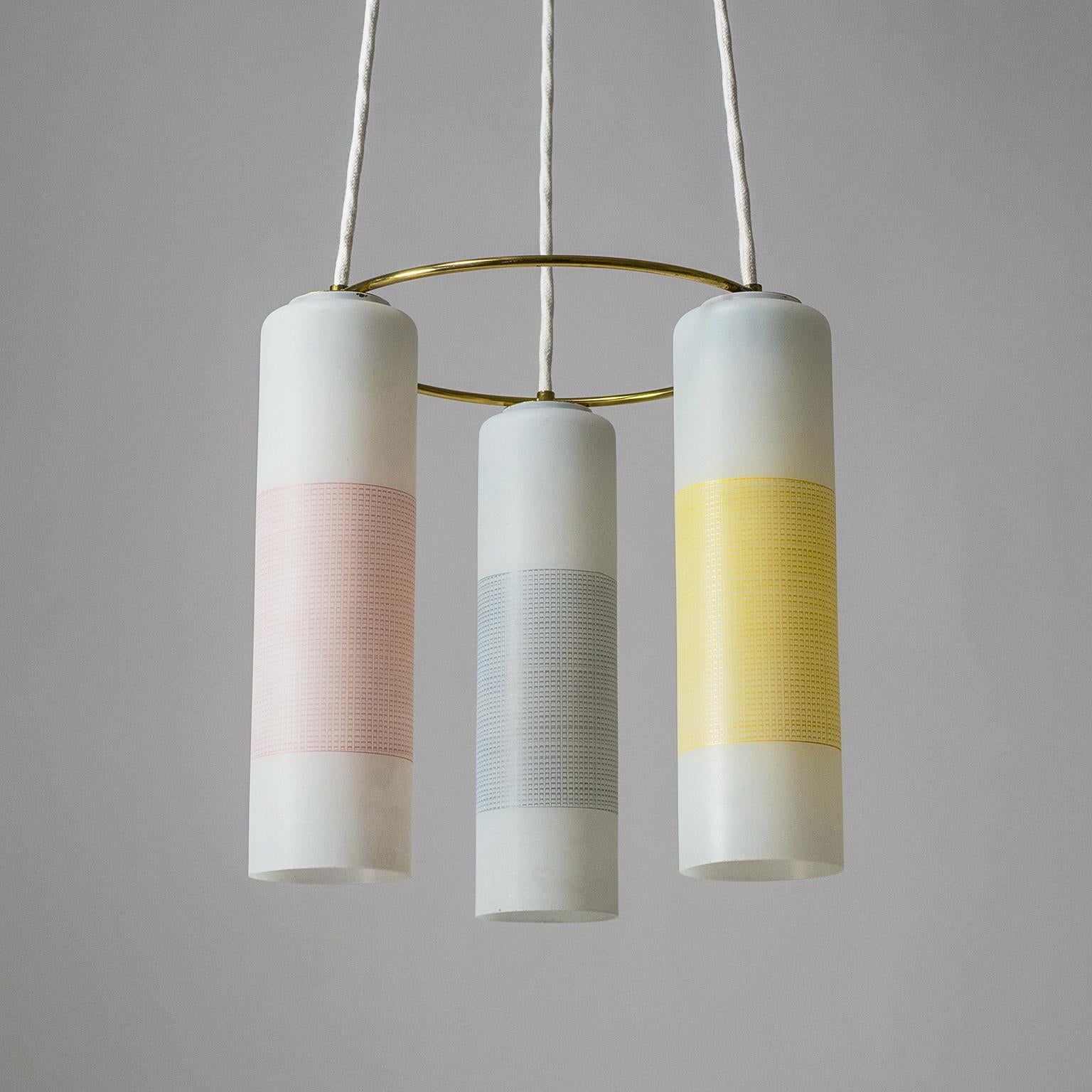 Mid-Century Modern Pastel Enameled Glass Chandelier, circa 1960