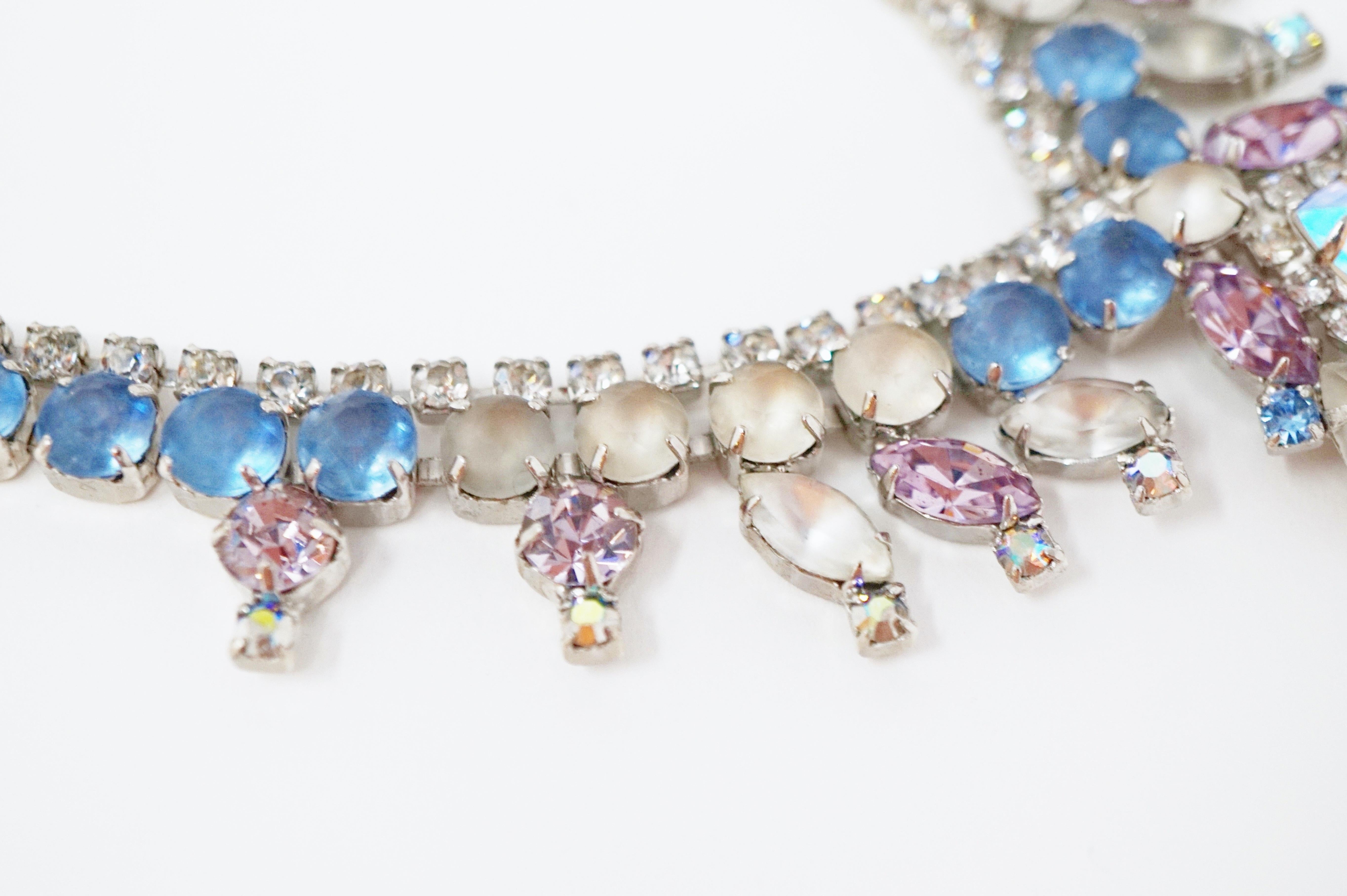 Pastel Frosted Rhinestone Statement Necklace by Hobé, Signed, circa 1957 3