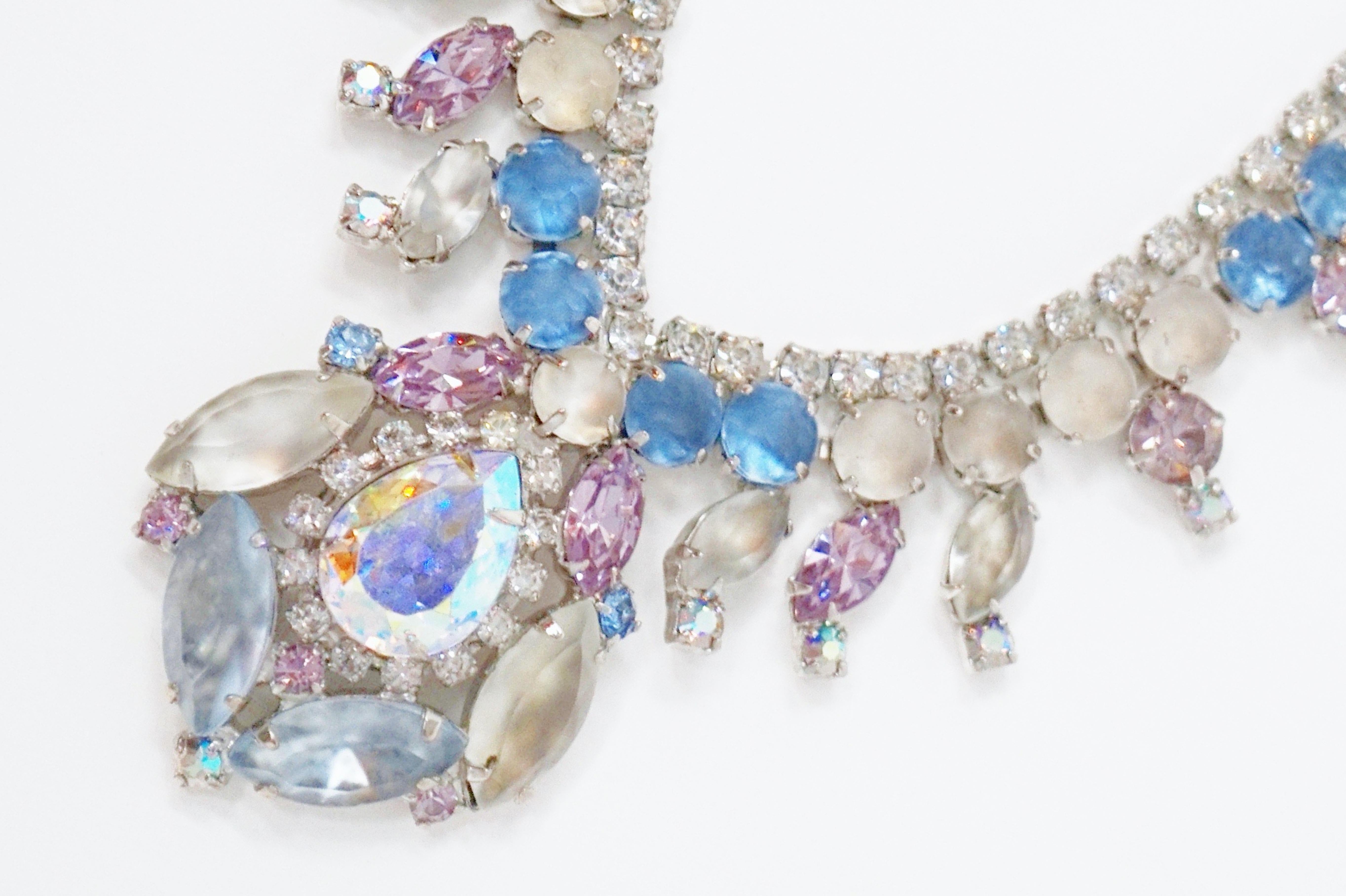 Pastel Frosted Rhinestone Statement Necklace by Hobé, Signed, circa 1957 1