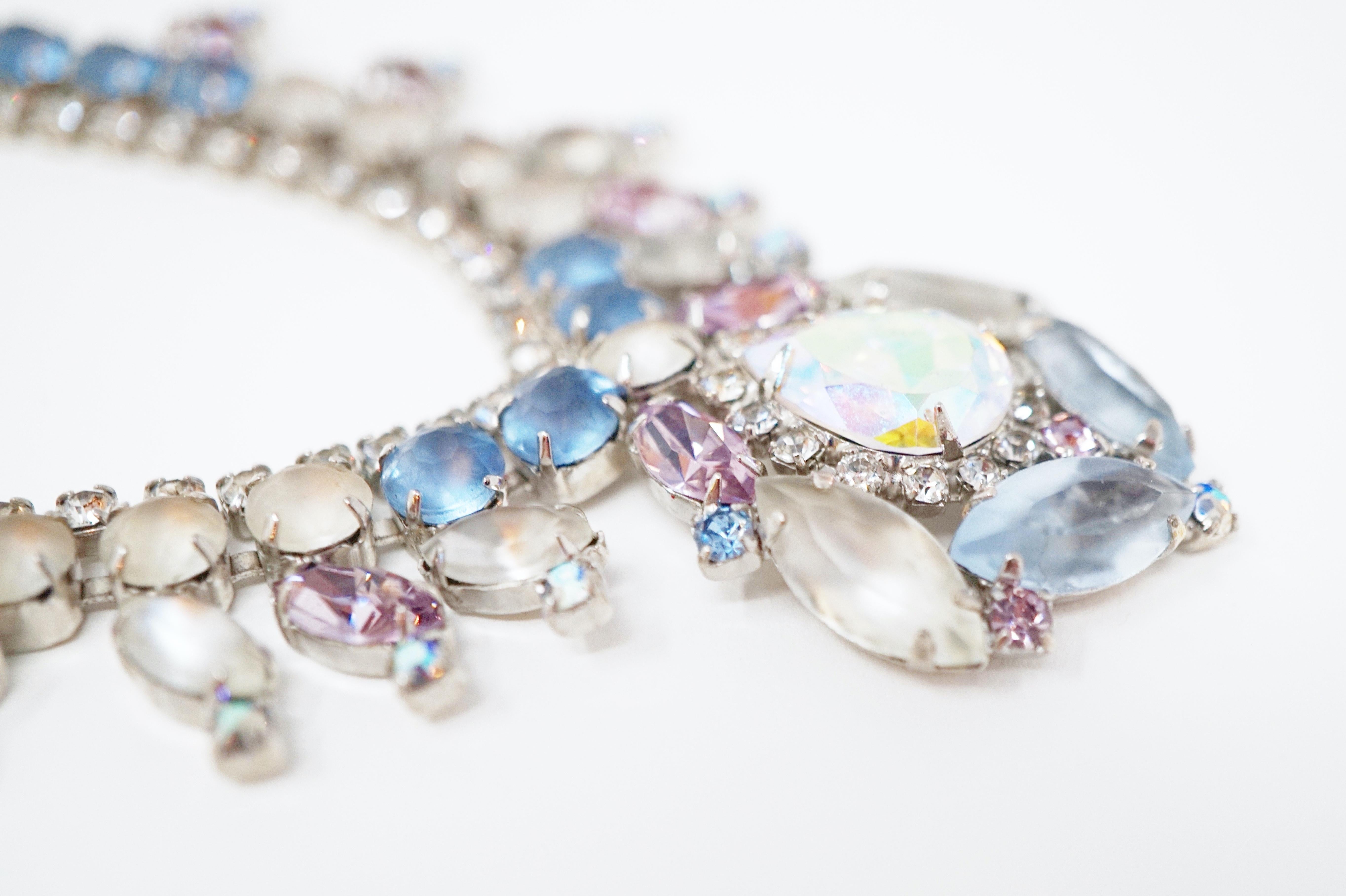 Pastel Frosted Rhinestone Statement Necklace by Hobé, Signed, circa 1957 2