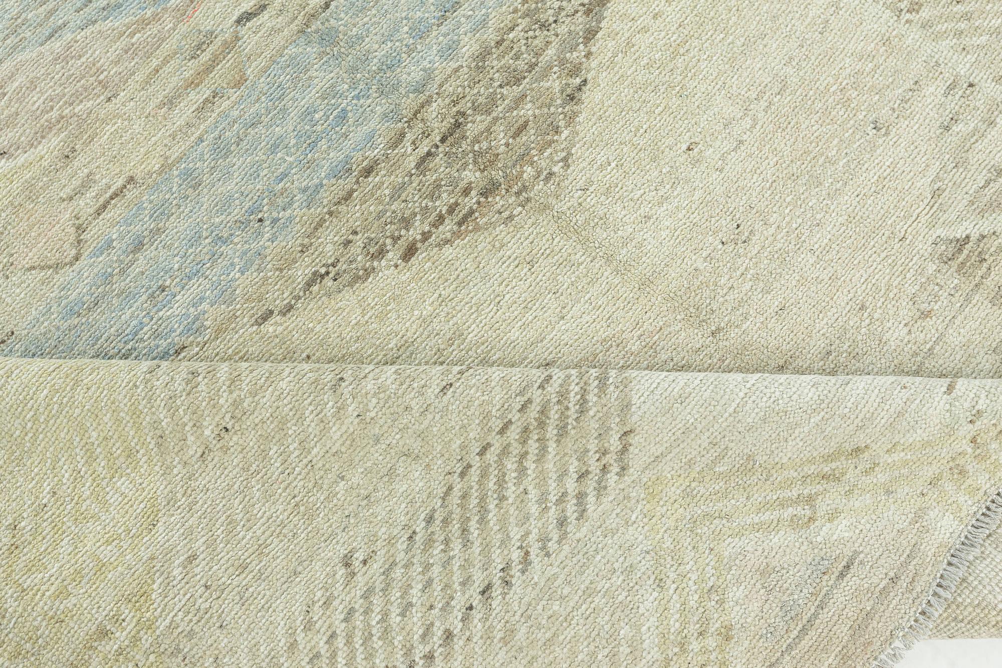 Pastellfarbene Geometrie: Moderner texturierter handgeknüpfter Wollteppich von Doris Leslie Blau
Größe: 6'8